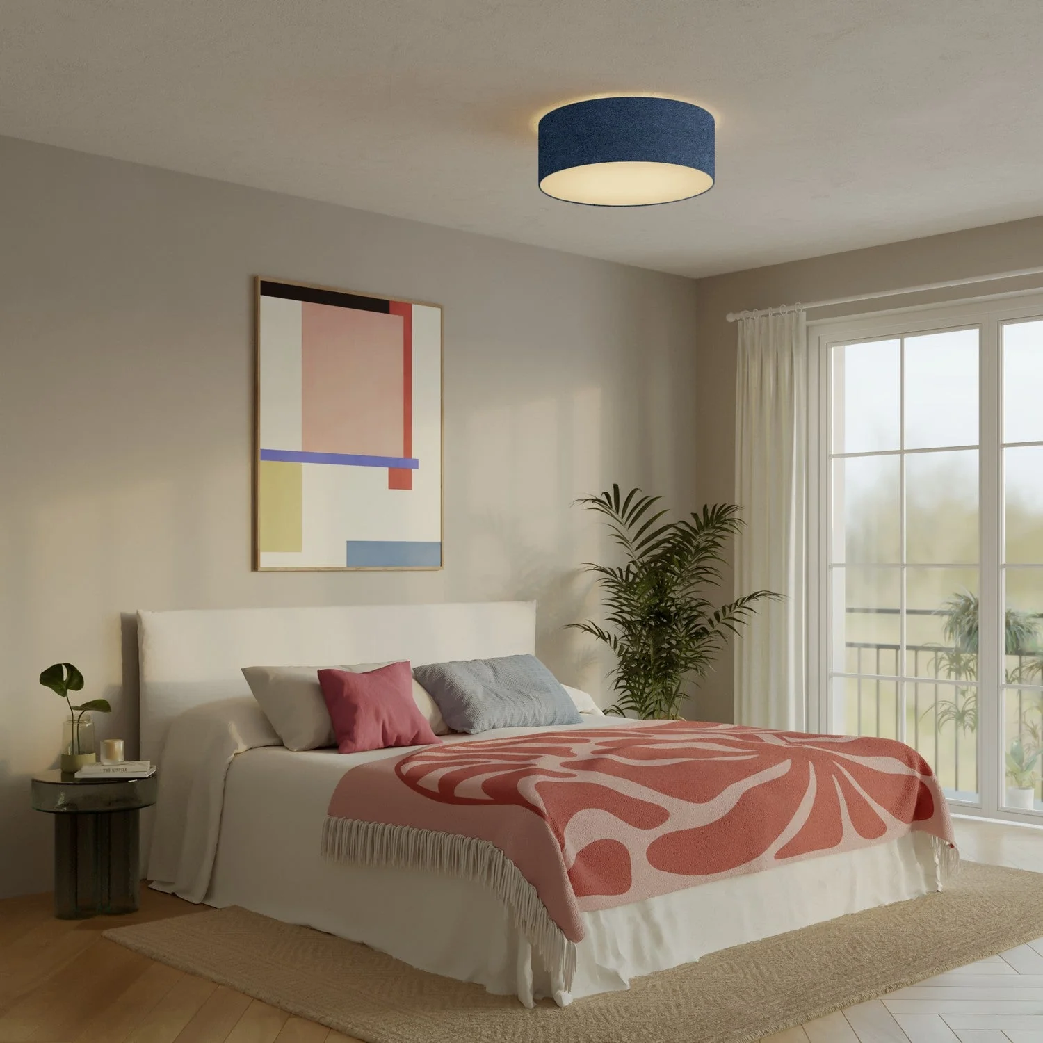 Large Ceiling Light in Fabric - Made in Italy - Blue Wool - Image 2