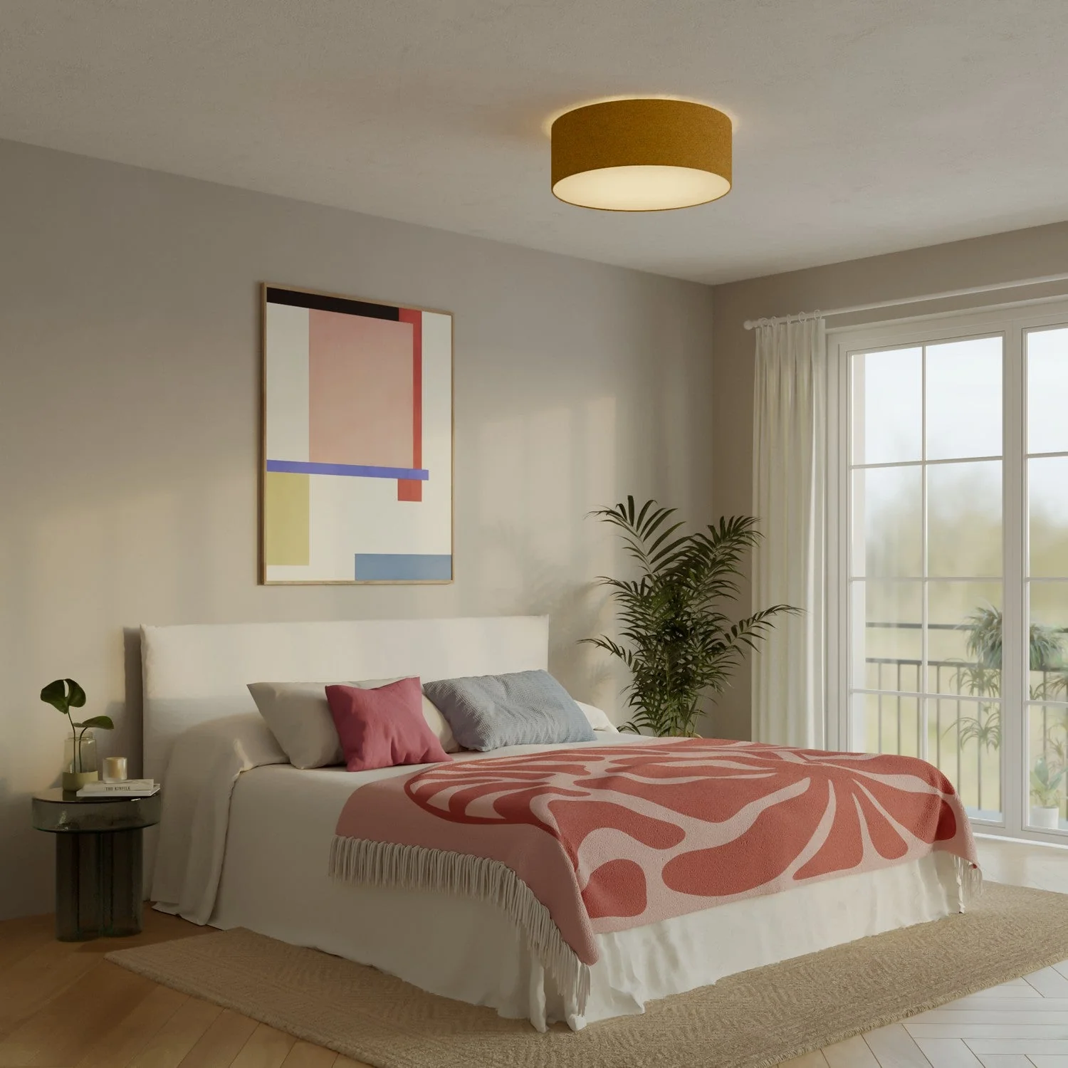 Large fabric ceiling light - Made in Italy - Mustard Wool - Image 2
