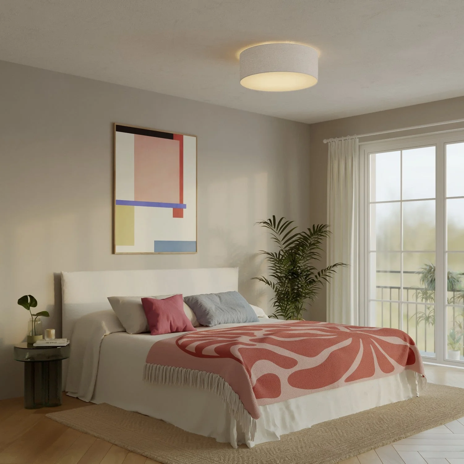 Large Fabric Ceiling Light - Made in Italy - Sand Wool - Image 2
