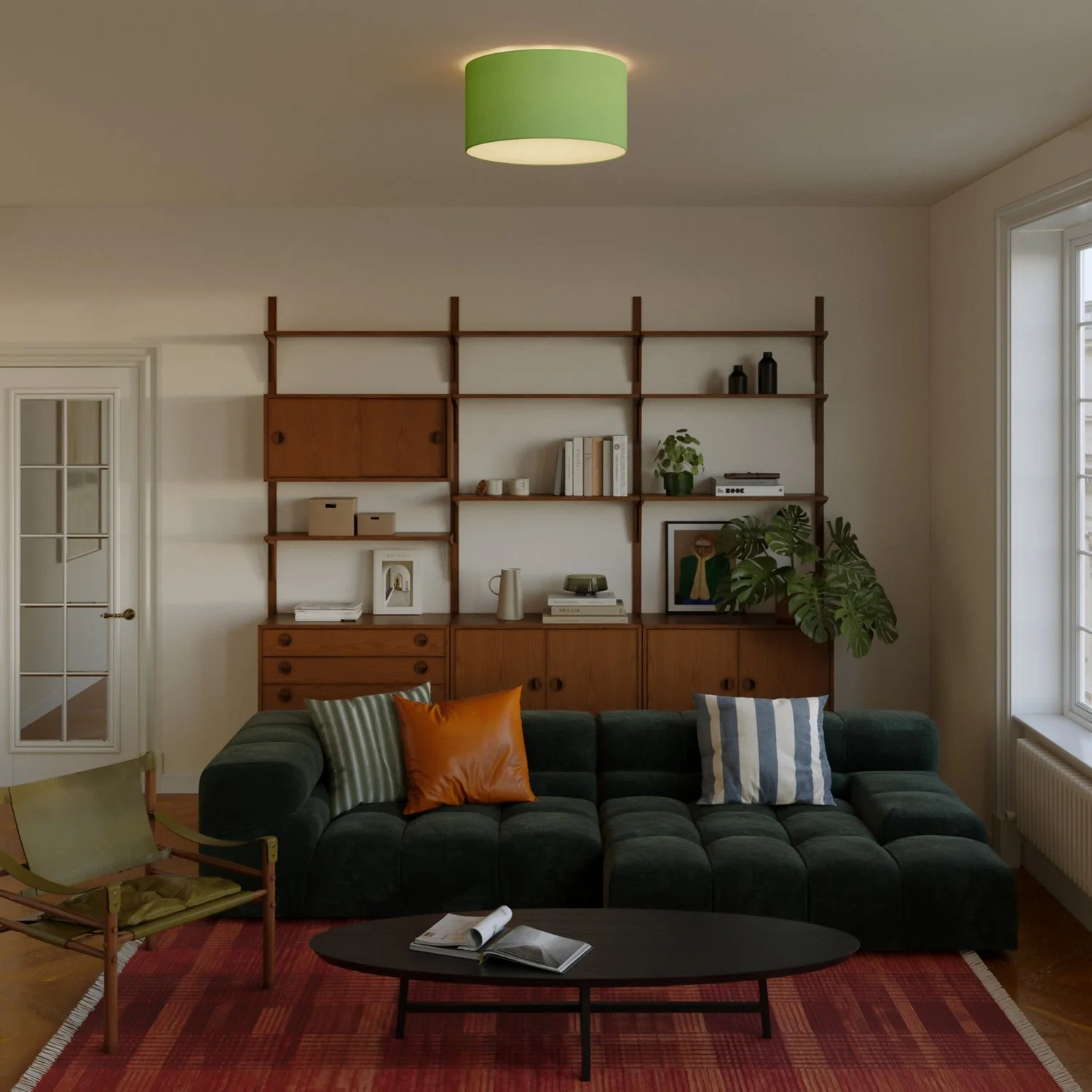 Medium Fabric Ceiling Light - Made in Italy - Pistachio Green Cinette - Image 2