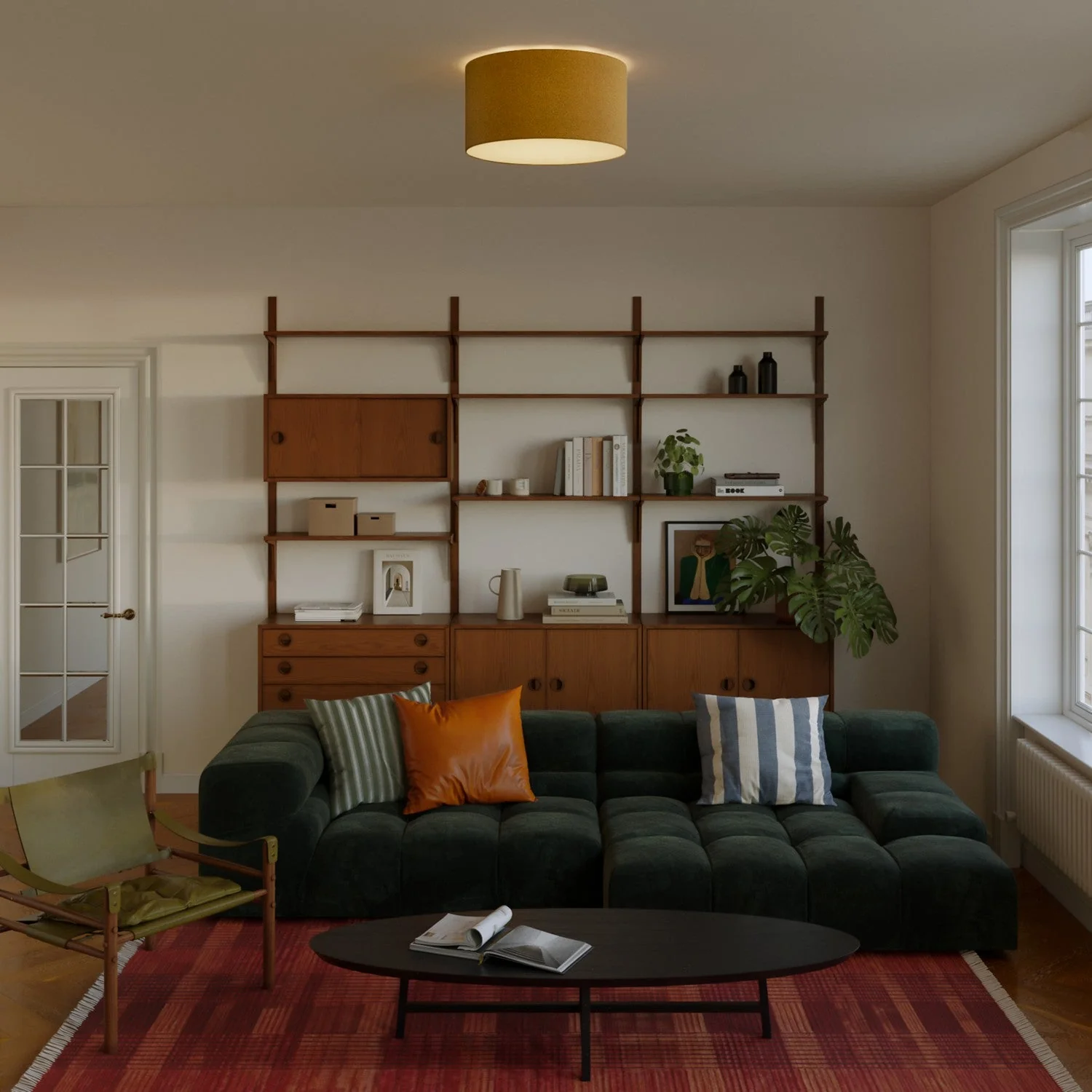 Medium Fabric Ceiling Light - Made in Italy - Mustard Wool - Image 2