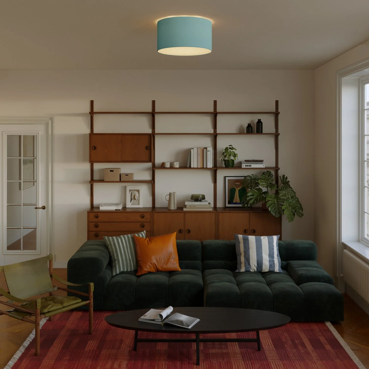 Medium Fabric Ceiling Light - Made in Italy - Teletta Green Dubbio - Image 2