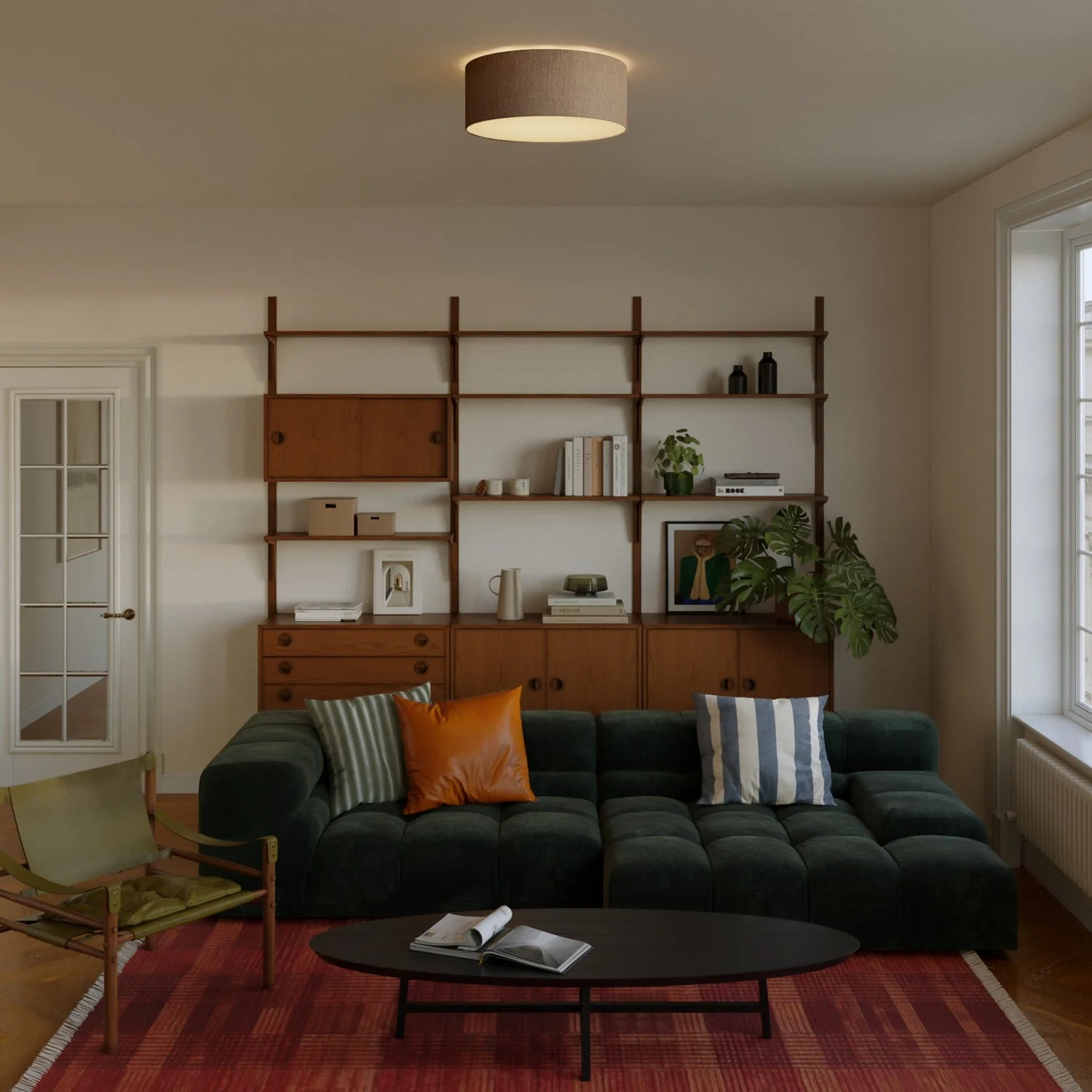 Medium Slim Fabric Ceiling Light - Made in Italy - Camelot Brown - Image 2