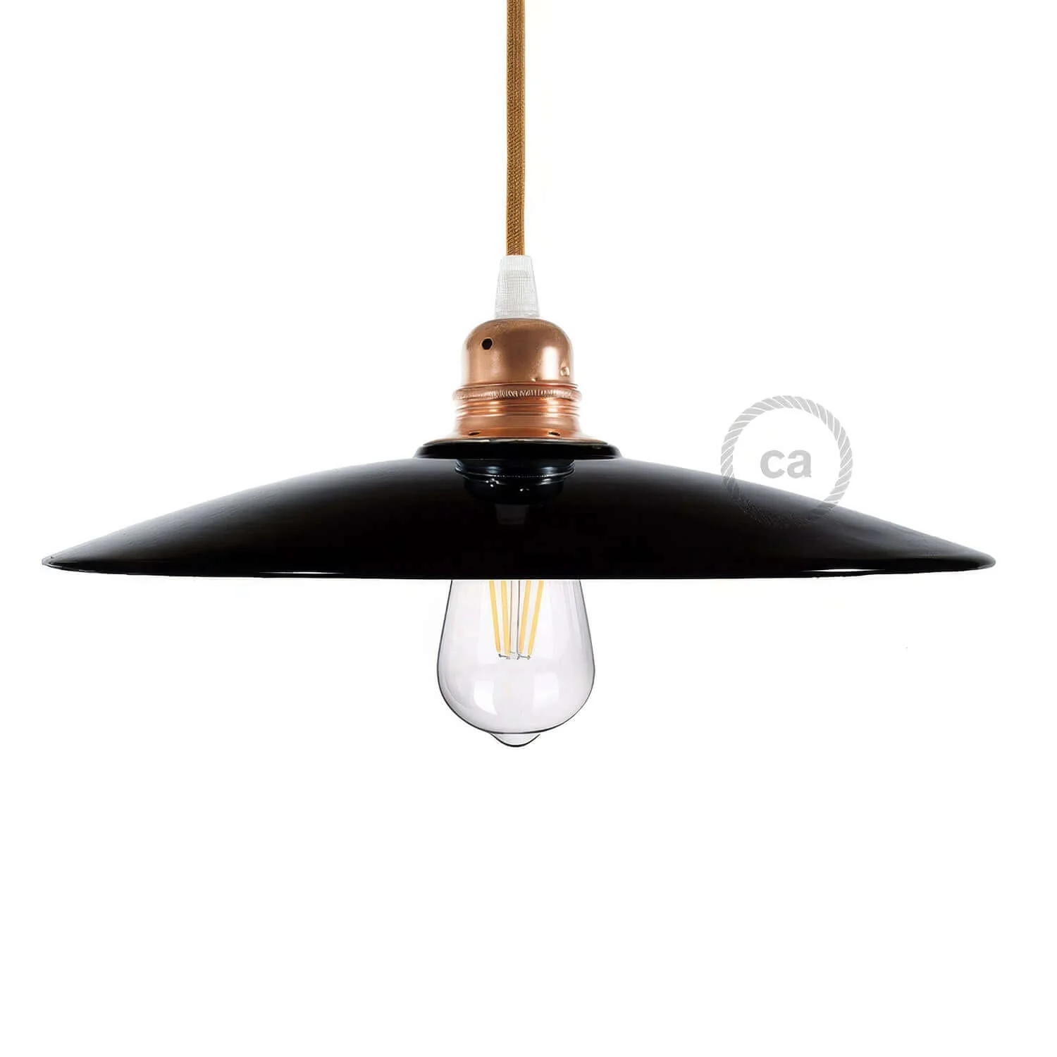 Flat ceramic lampshade for pendant - Made in Italy - Black - Copper