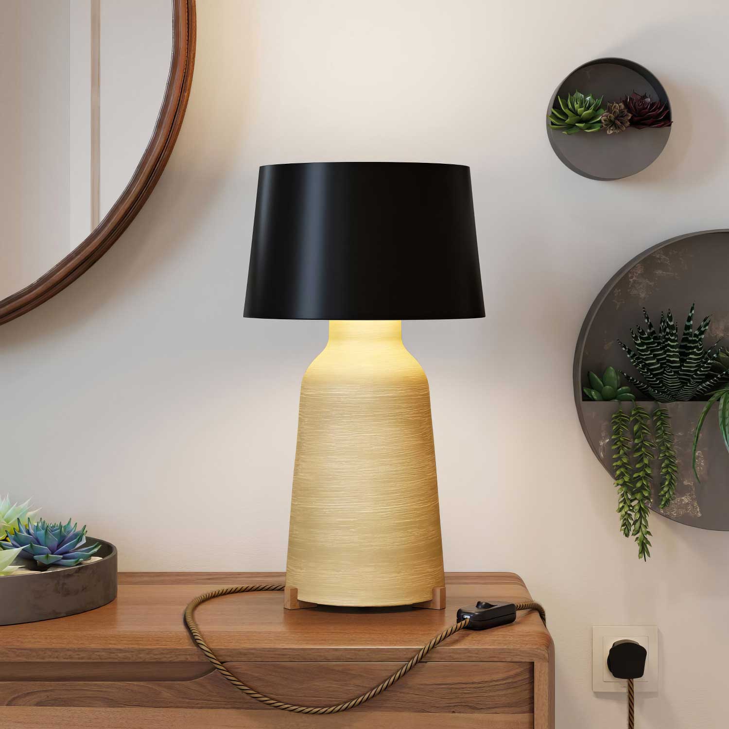 Bottiglia ceramic table lamp with Athena lampshade and UK plug - Black - Image 2