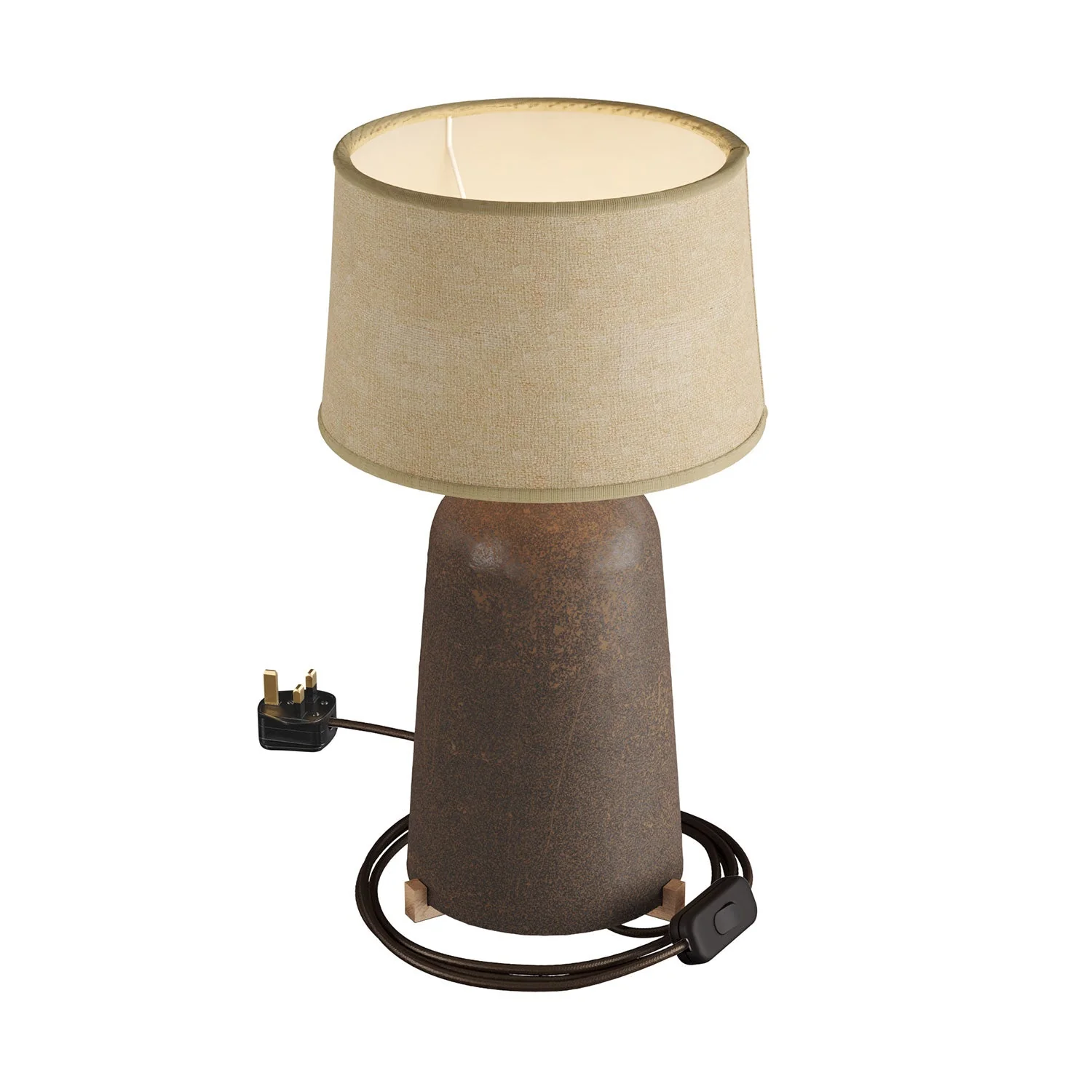 Table lamp in ceramic Bottle with Athena lampshade and UK plug - Natural jute