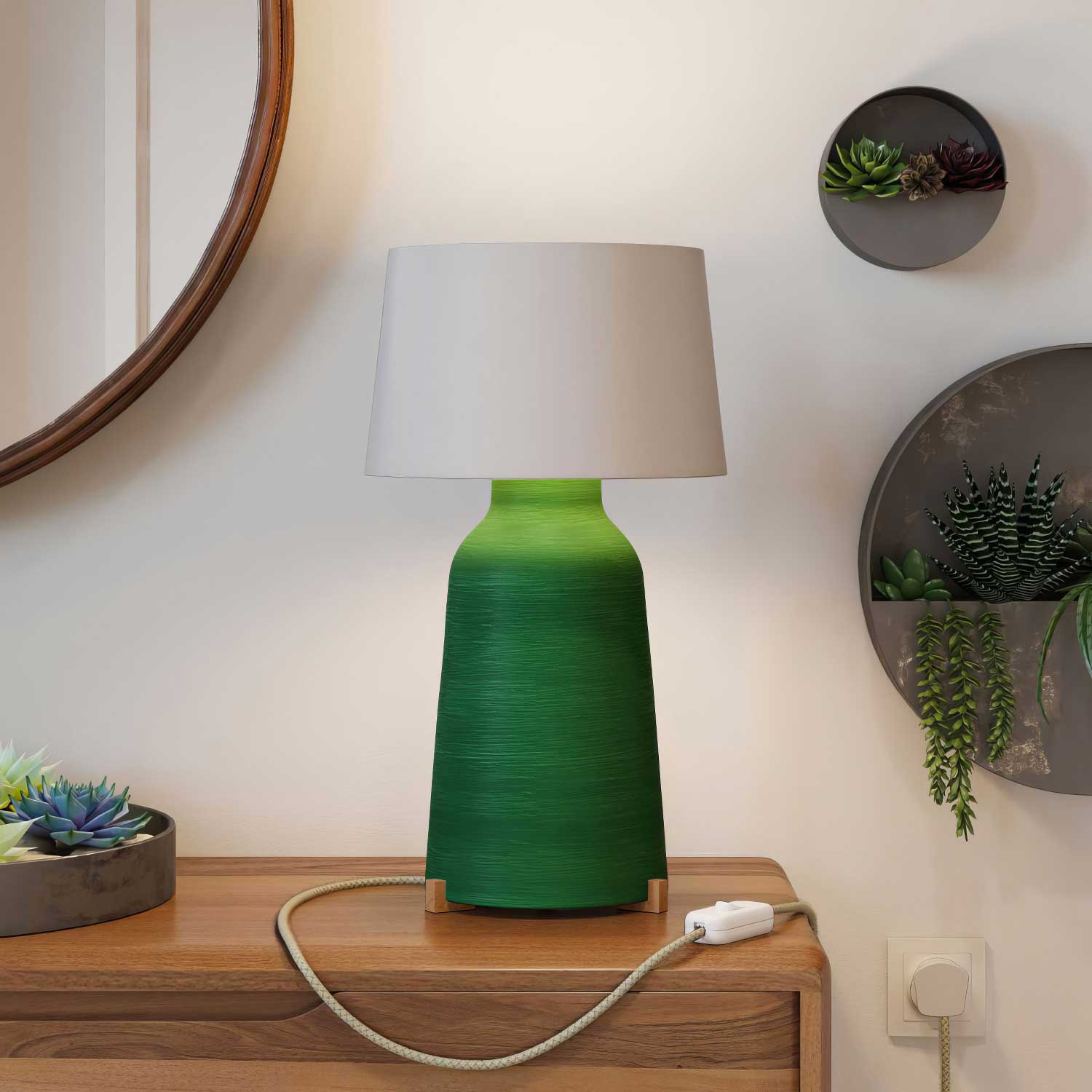 Ceramic bottle table lamp with Athena lampshade and UK plug - White - Image 2