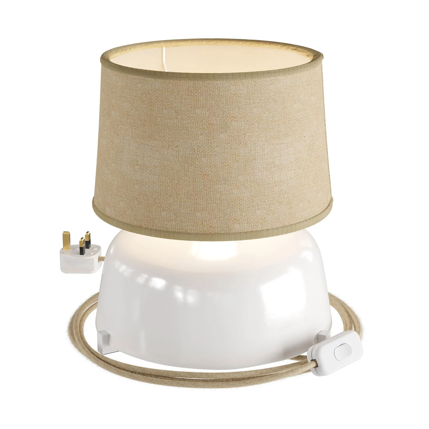 Coppa ceramic table lamp with Athena lampshade and UK plug – Natural jute