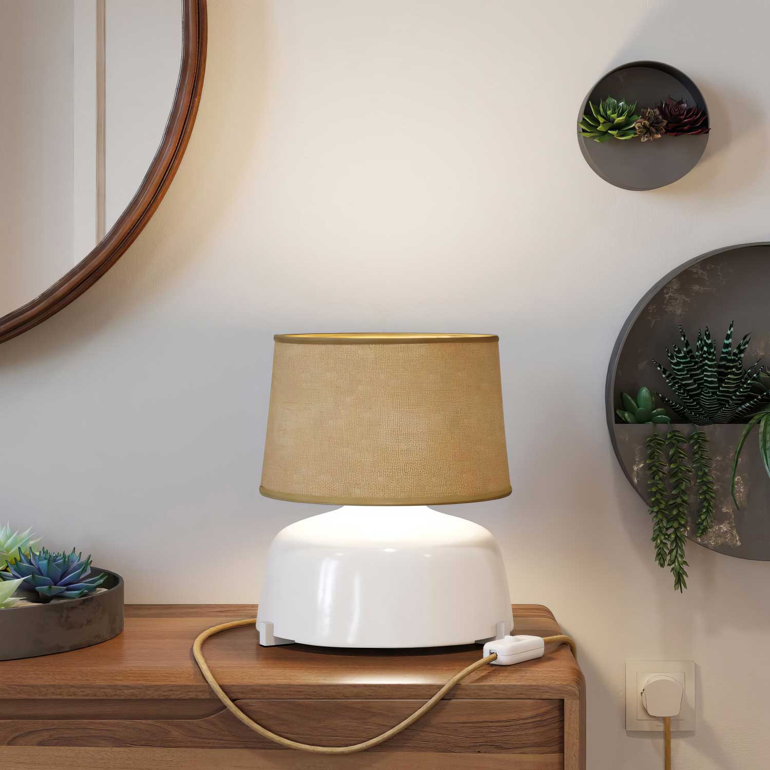 Coppa ceramic table lamp with Athena lampshade and UK plug – Natural jute - Image 2