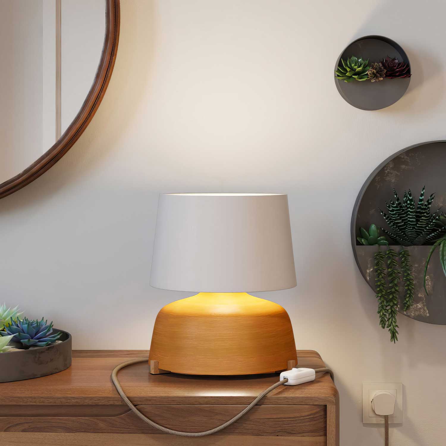 Ceramic Coppa table lamp with Athena lampshade and UK plug - White - Image 2