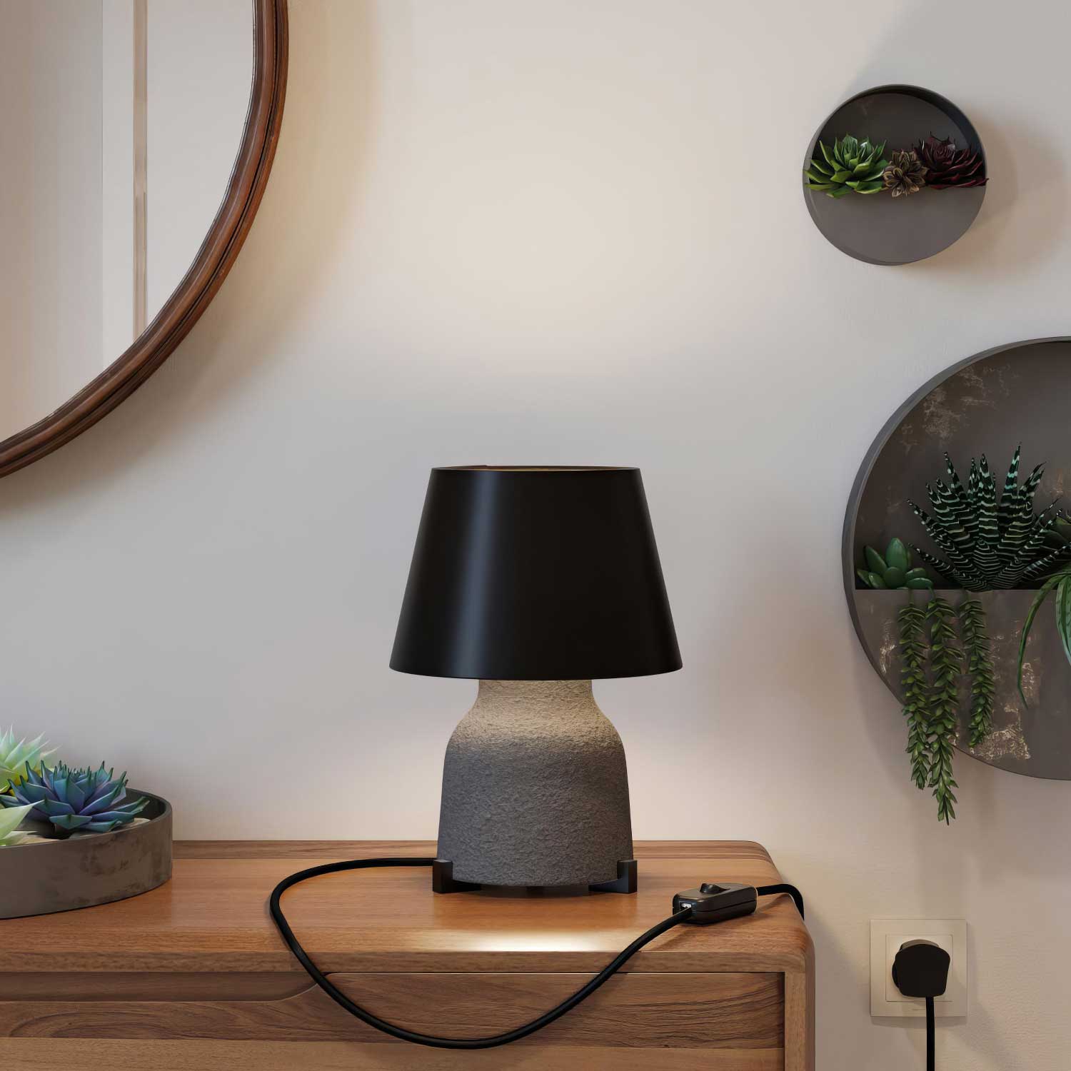 Ceramic Table Lamp Vase with Impero Lampshade and UK plug – Black - Image 2