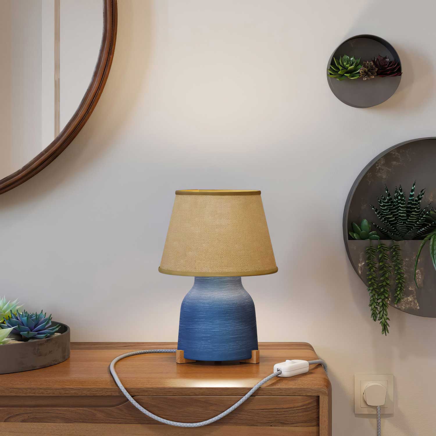 Vase ceramic table lamp with Impero lampshade and UK plug - Natural jute - Image 2