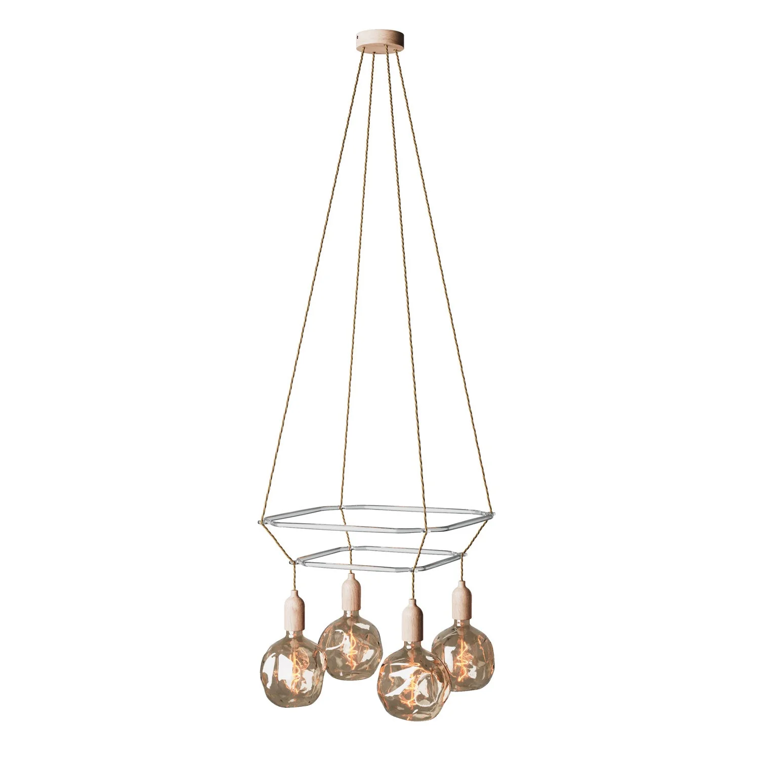 2 Cage chandelier with 4 drop Globo Bumped – Neutral