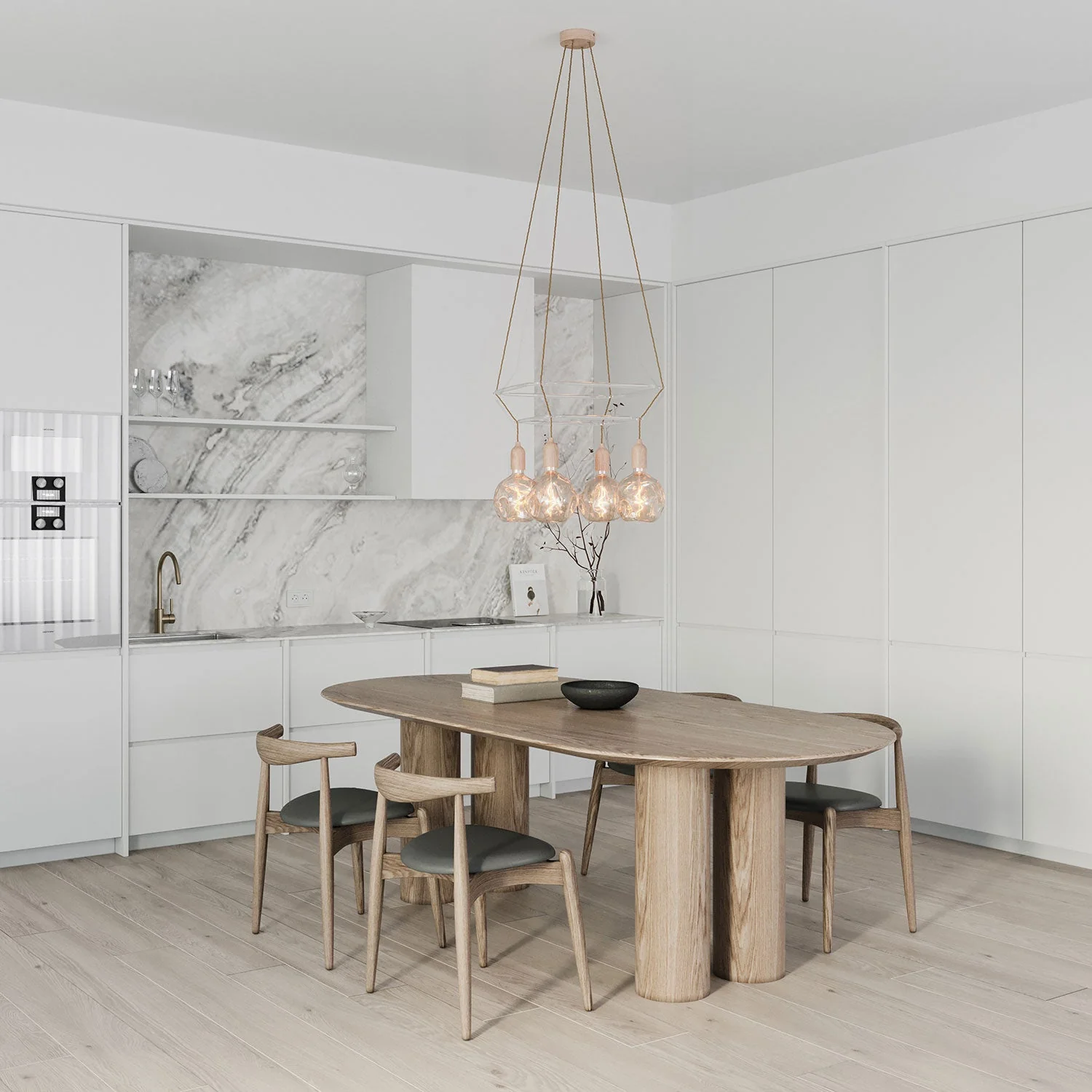 2 Cage chandelier with 4 drop Globo Bumped – Neutral - Image 2