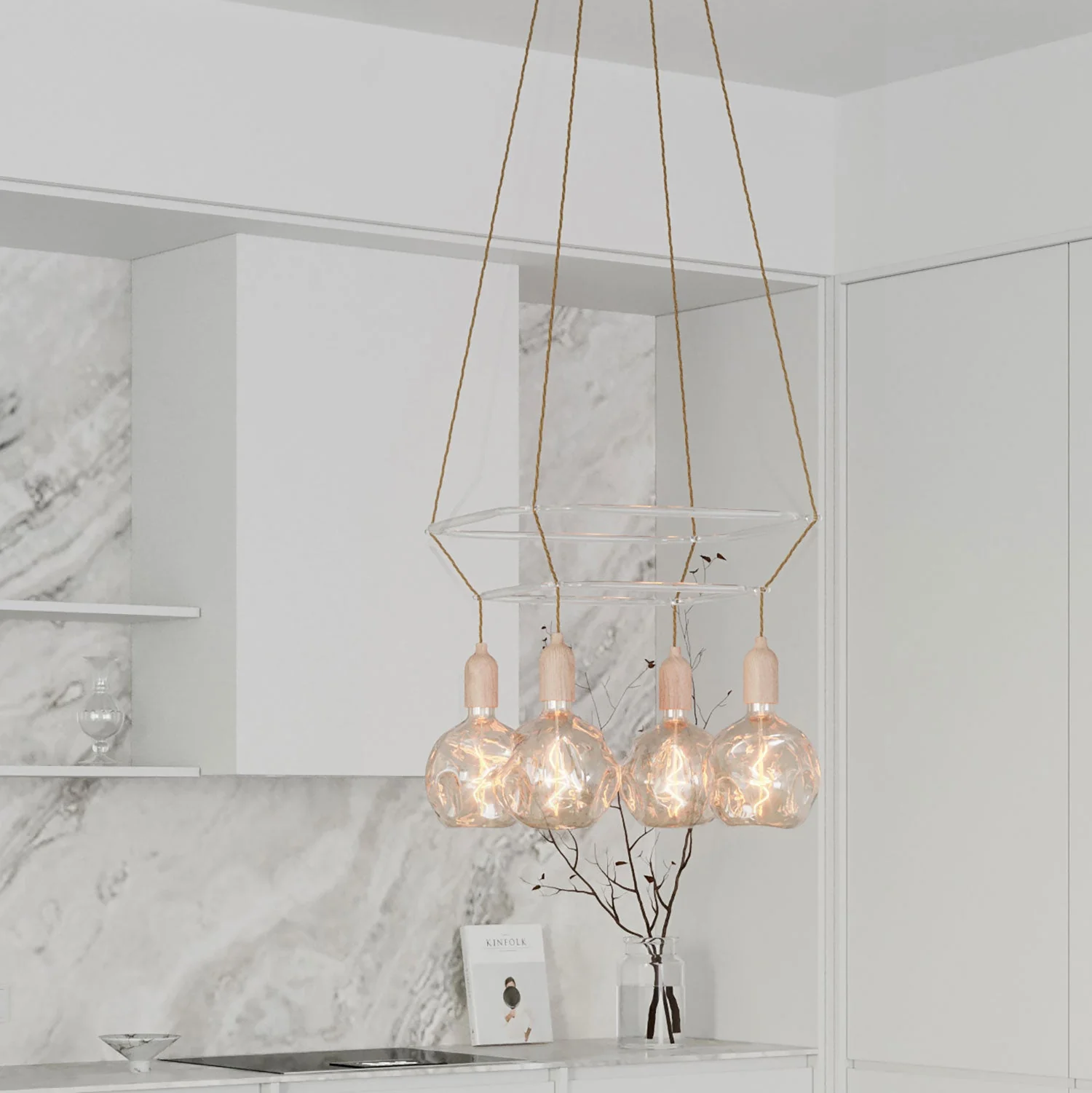 2 Cage chandelier with 4 drop Globo Bumped – Neutral - Image 3