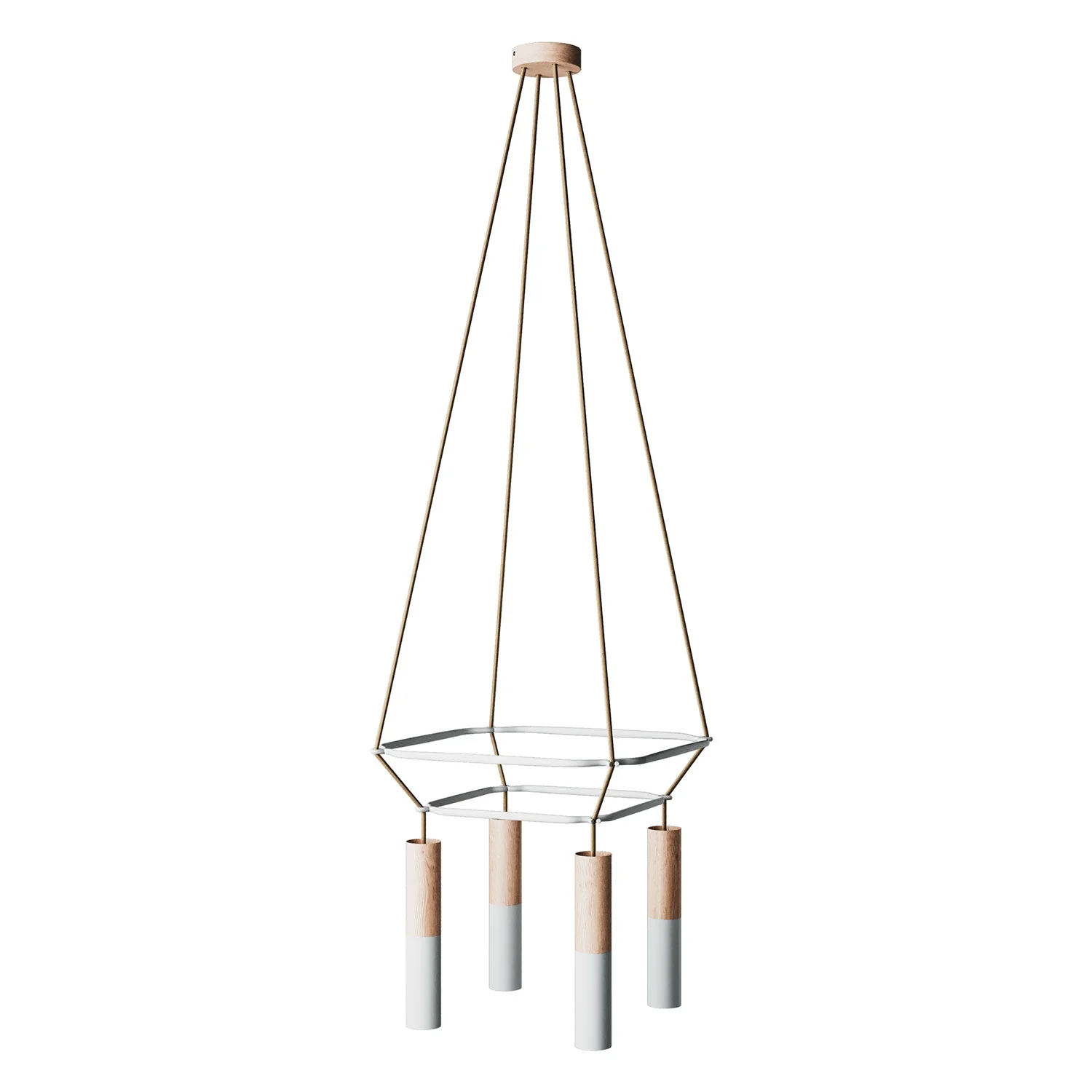 2 Cage chandelier with 4 Tub-E14 drops - Matt white