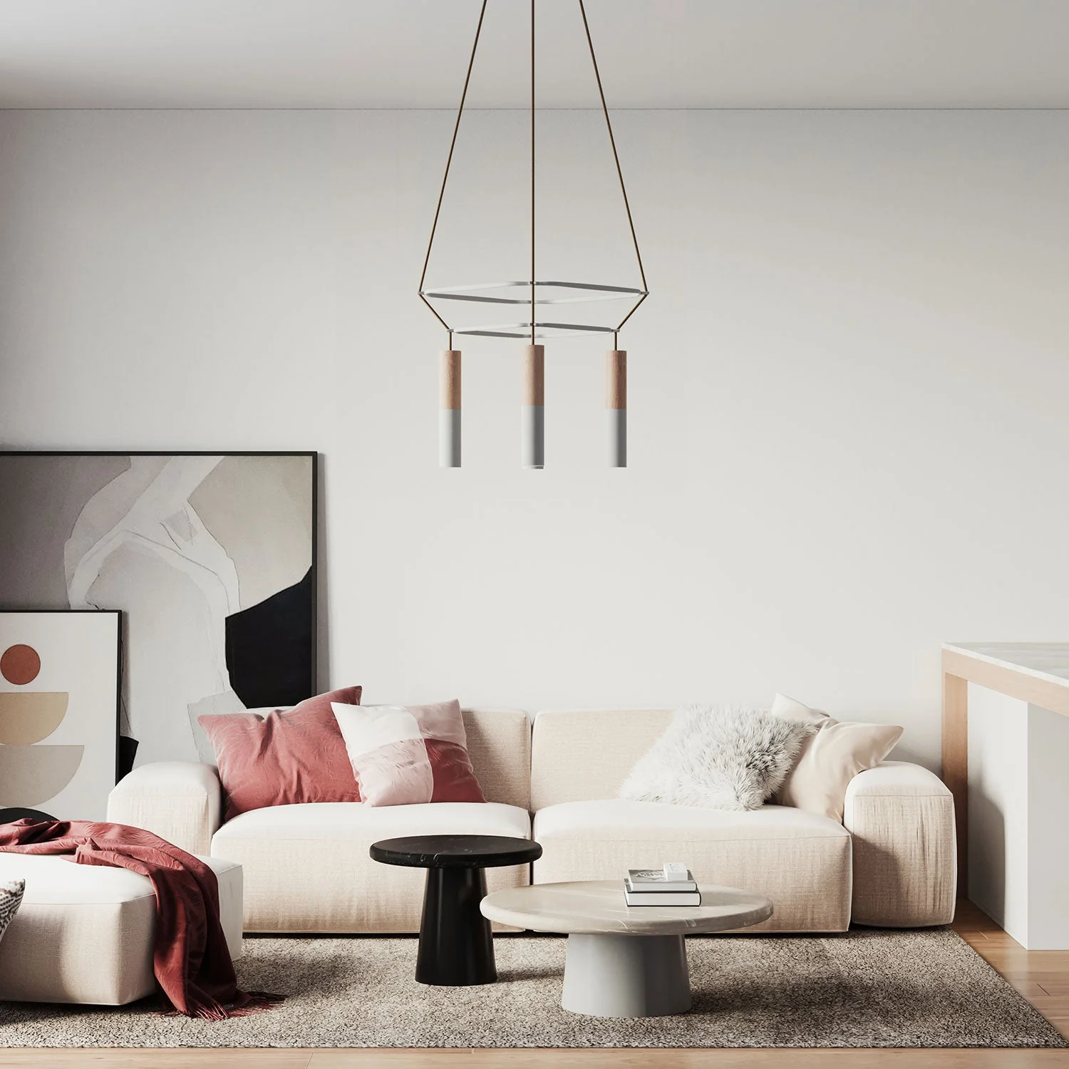 2 Cage chandelier with 4 Tub-E14 drops - Matt white - Image 2