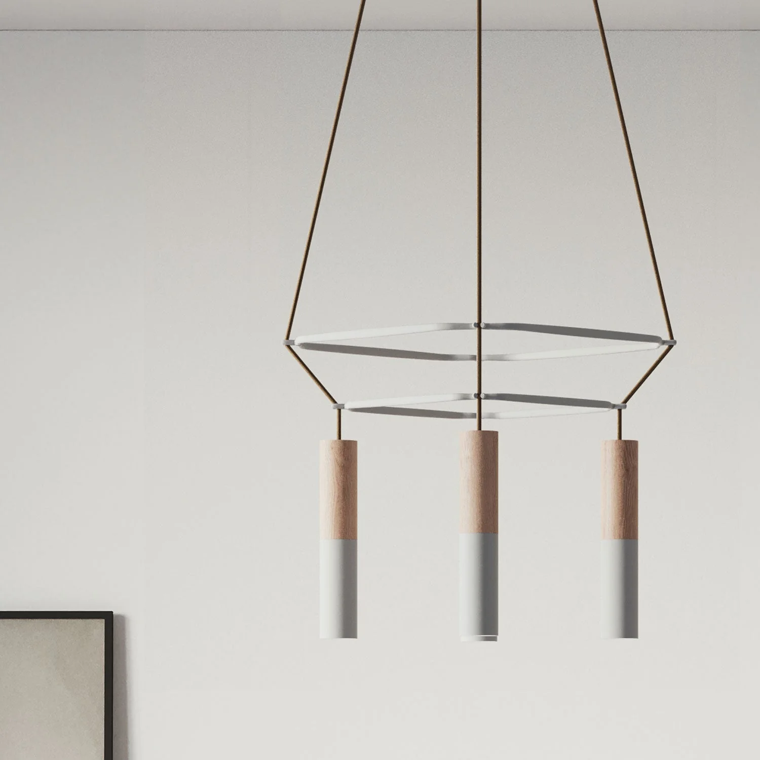 2 Cage chandelier with 4 Tub-E14 drops - Matt white - Image 3