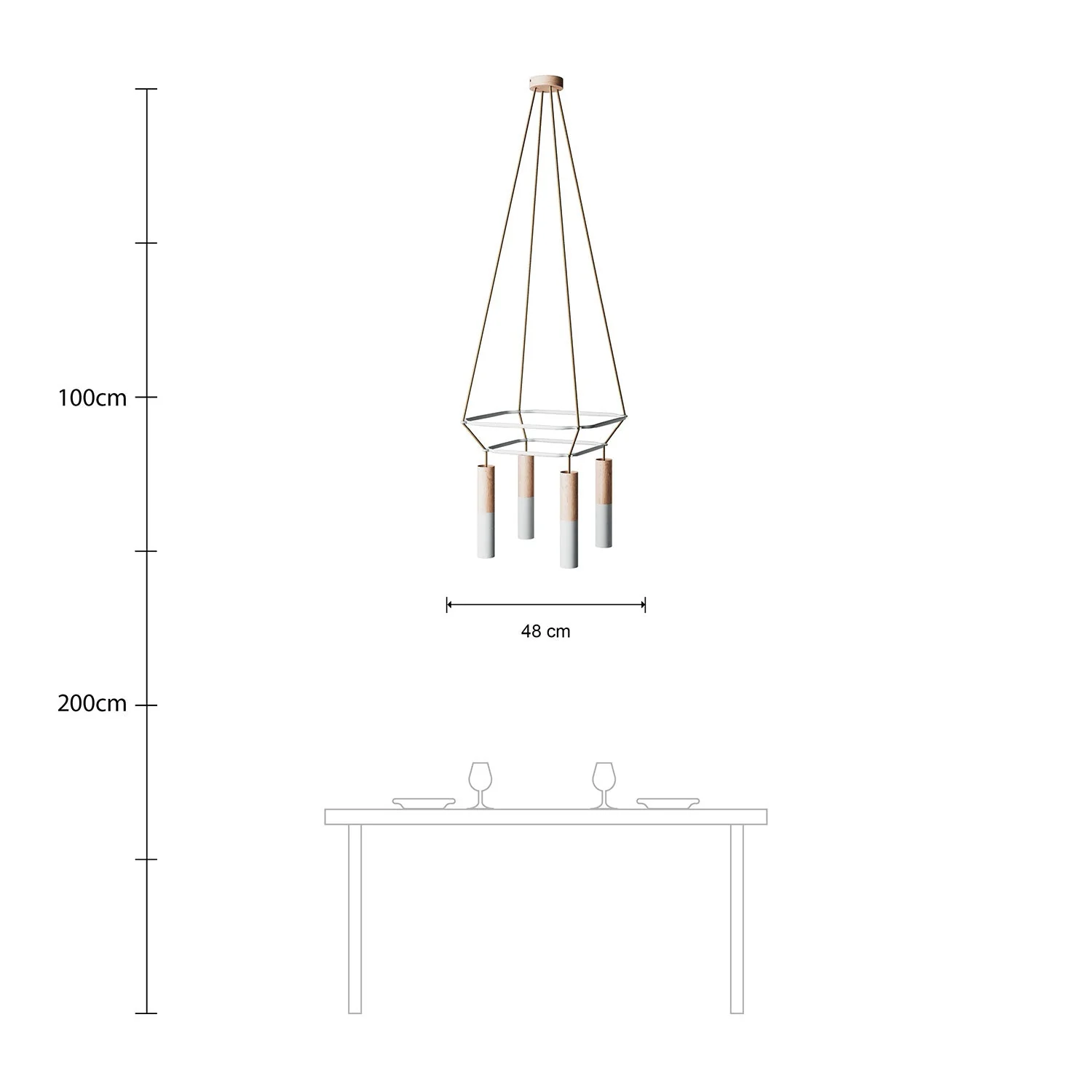 2 Cage chandelier with 4 Tub-E14 drops - Matt white - Image 6