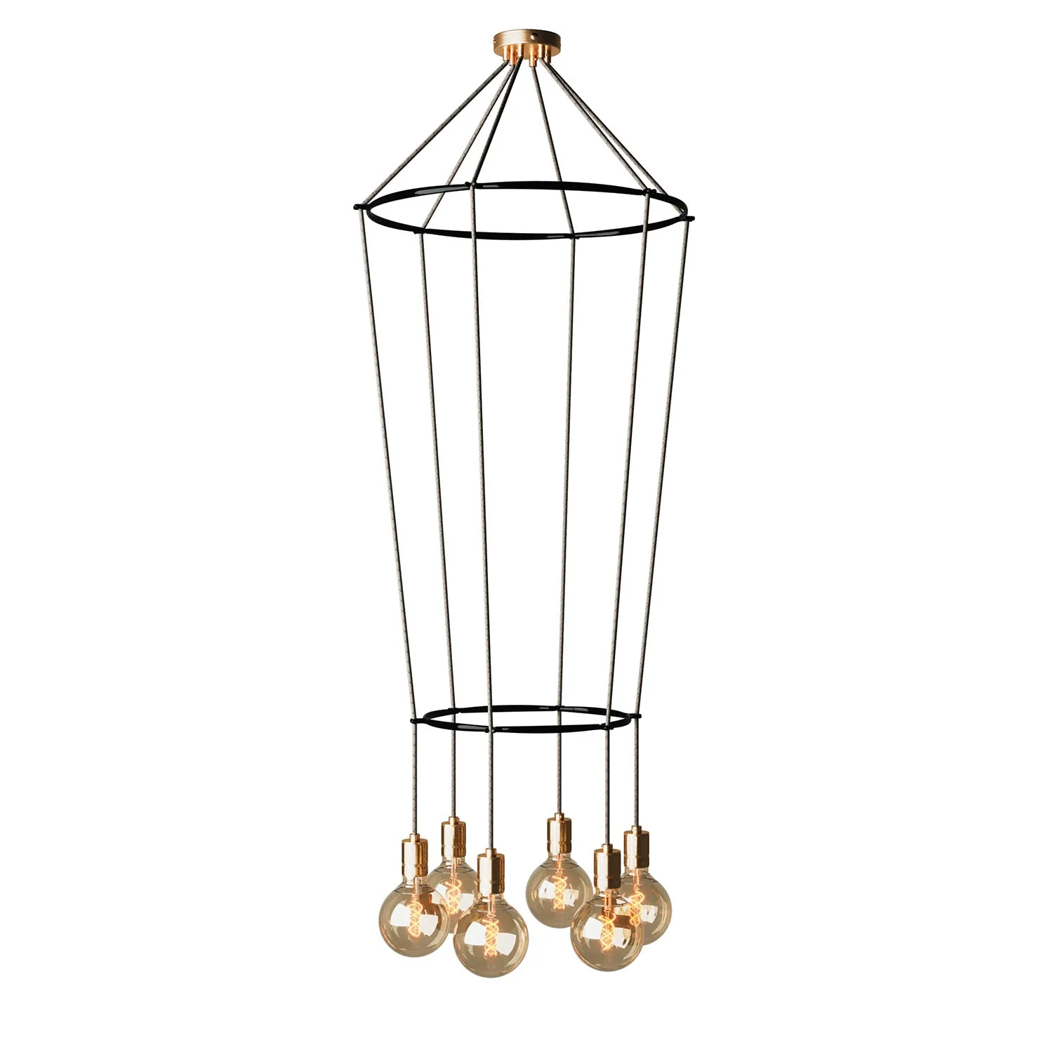 2 Cage chandelier with 6 globe drops - Brass