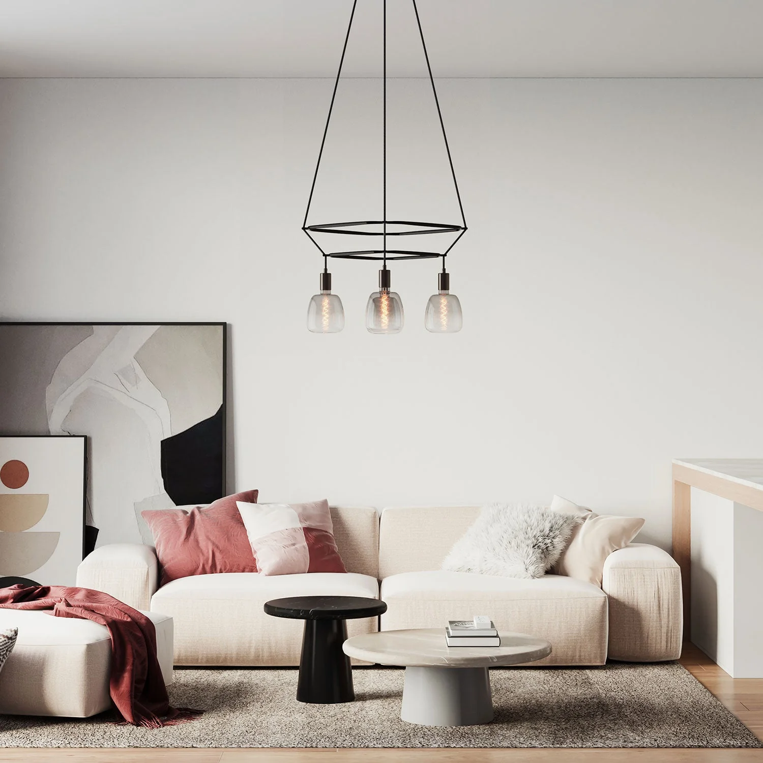 2 Cage Chandelier with 4 Bona Pastel drops – Pearl black - Image 2