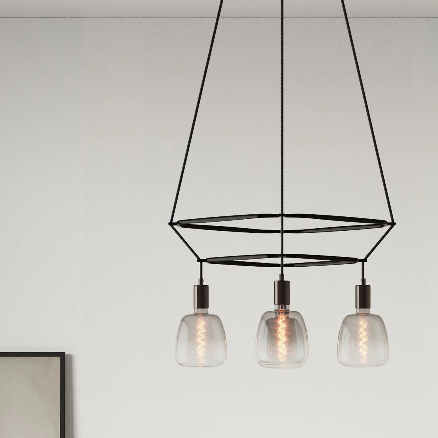 2 Cage Chandelier with 4 Bona Pastel drops – Pearl black - Image 3