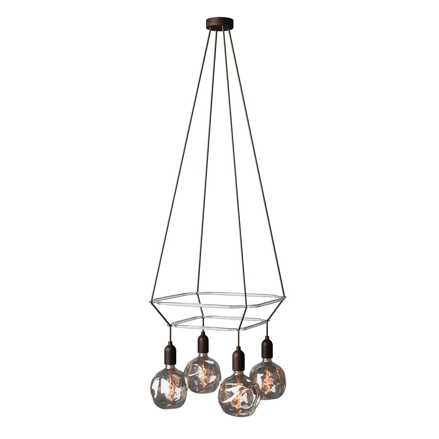 2 Cage chandelier with 4 Globo Bumped drops - Wengé effect