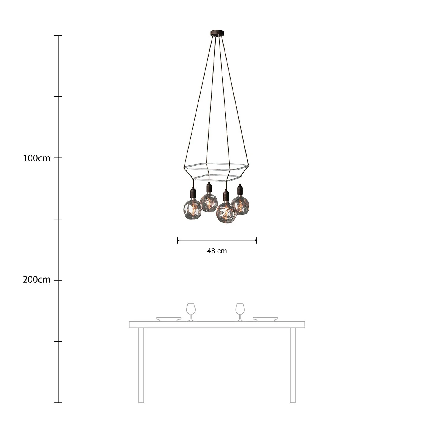 2 Cage chandelier with 4 Globo Bumped drops - Wengé effect - Image 6
