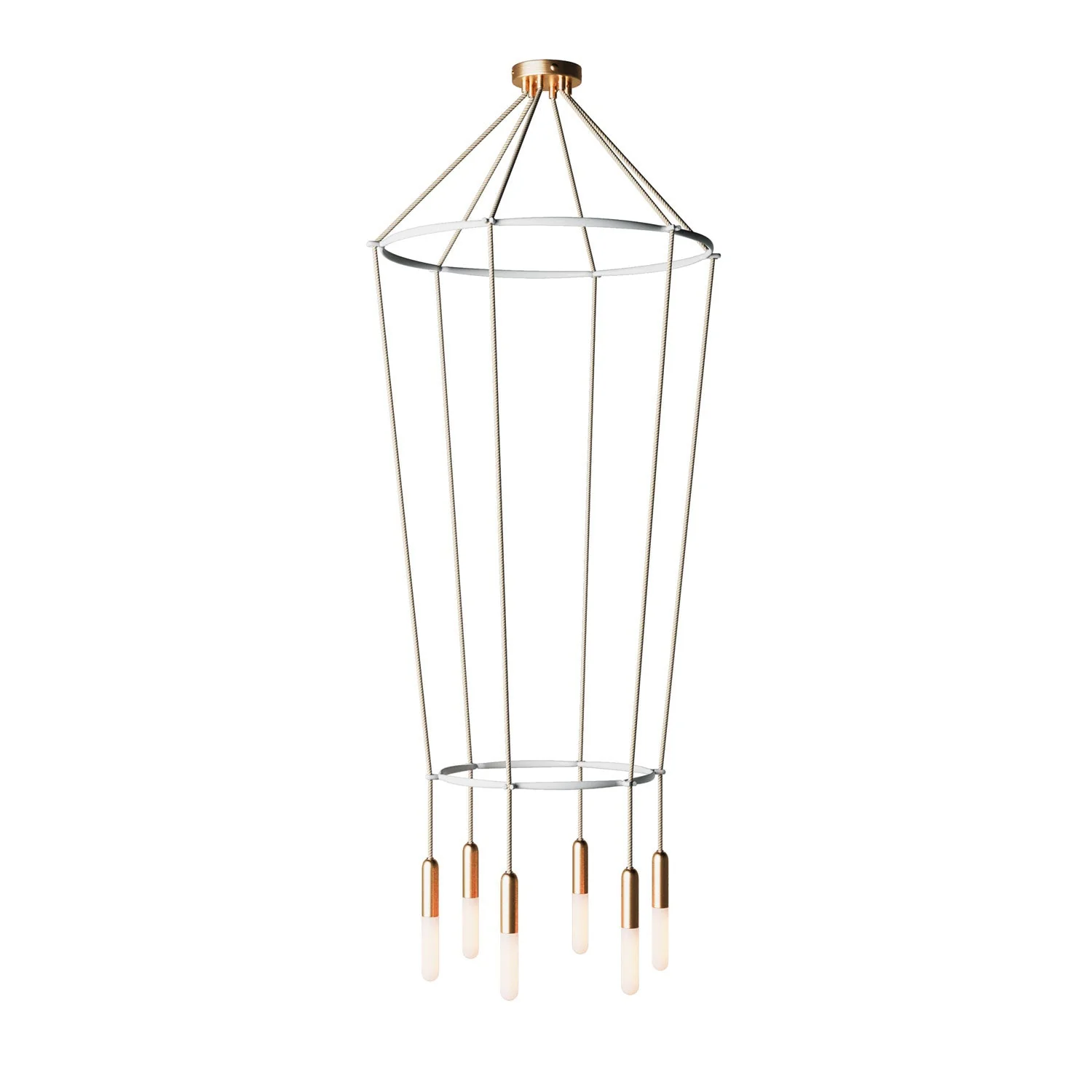 2 Cage chandelier with 6 P-Light drops - Satin bronze