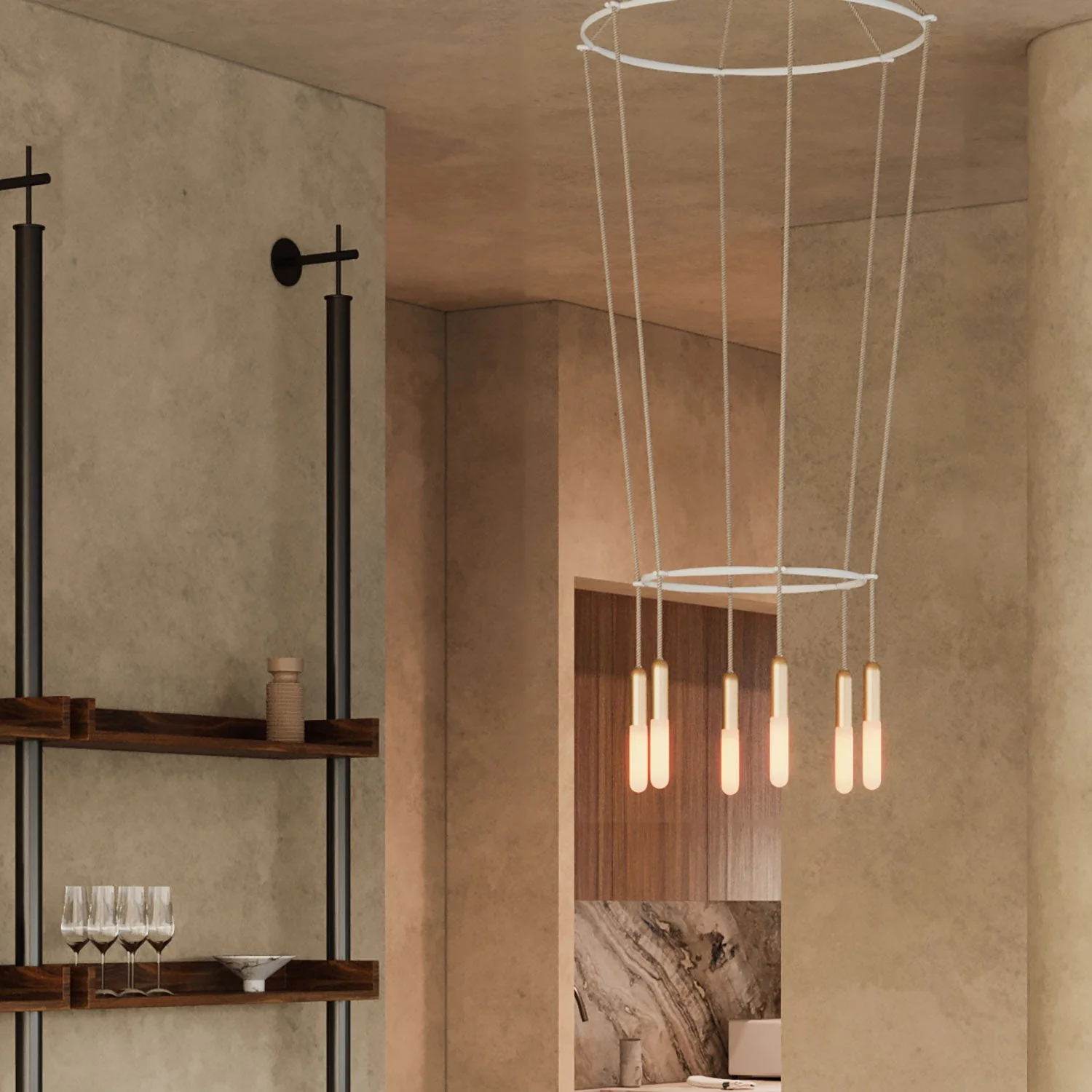 2 Cage chandelier with 6 P-Light drops - Satin bronze - Image 3