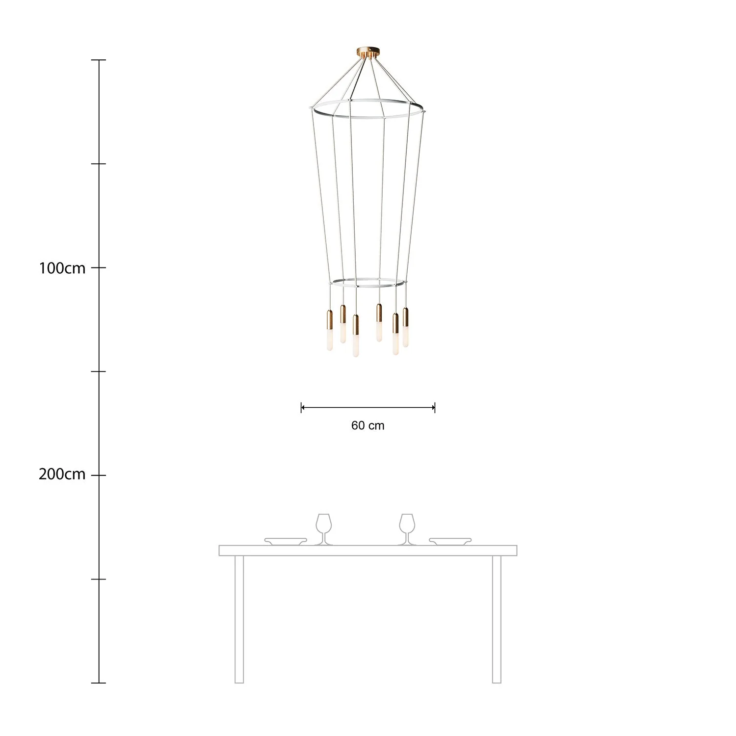 2 Cage chandelier with 6 P-Light drops - Satin bronze - Image 6