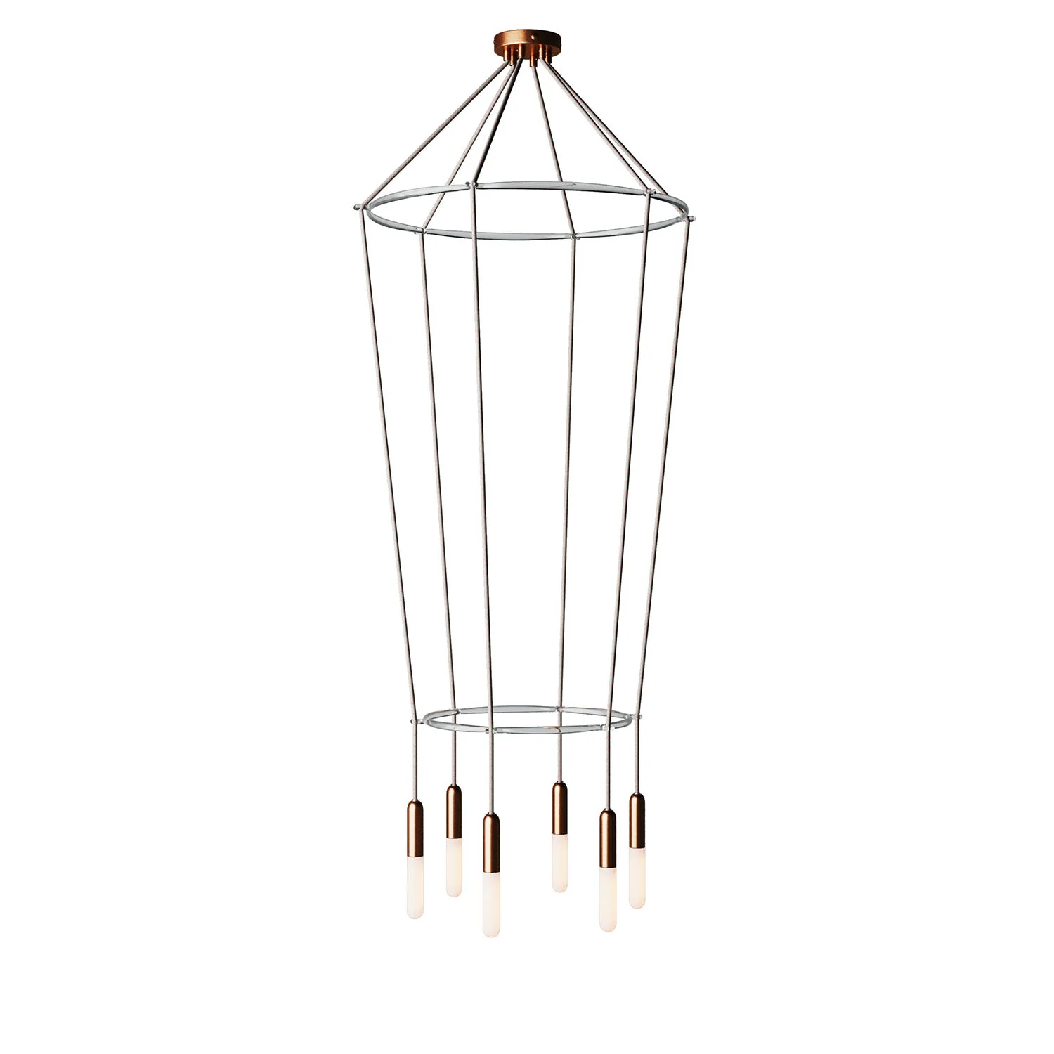 2 Cage chandelier with 6 drops P-Light - Satin copper