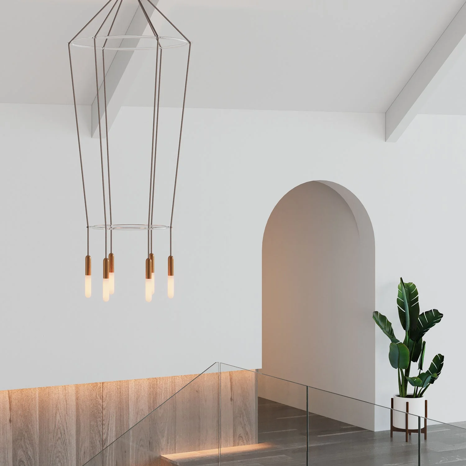 2 Cage chandelier with 6 drops P-Light - Satin copper - Image 2