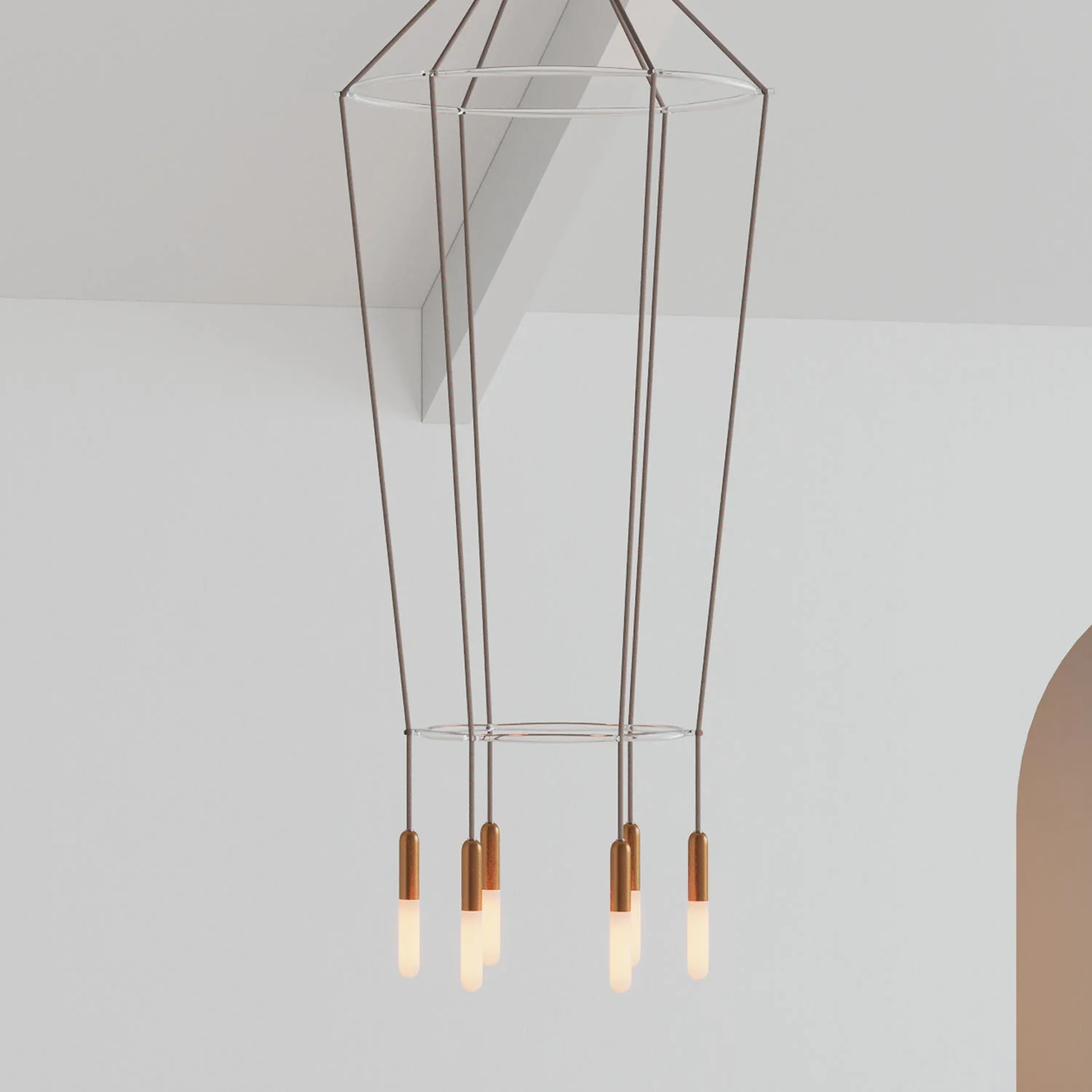 2 Cage chandelier with 6 drops P-Light - Satin copper - Image 3
