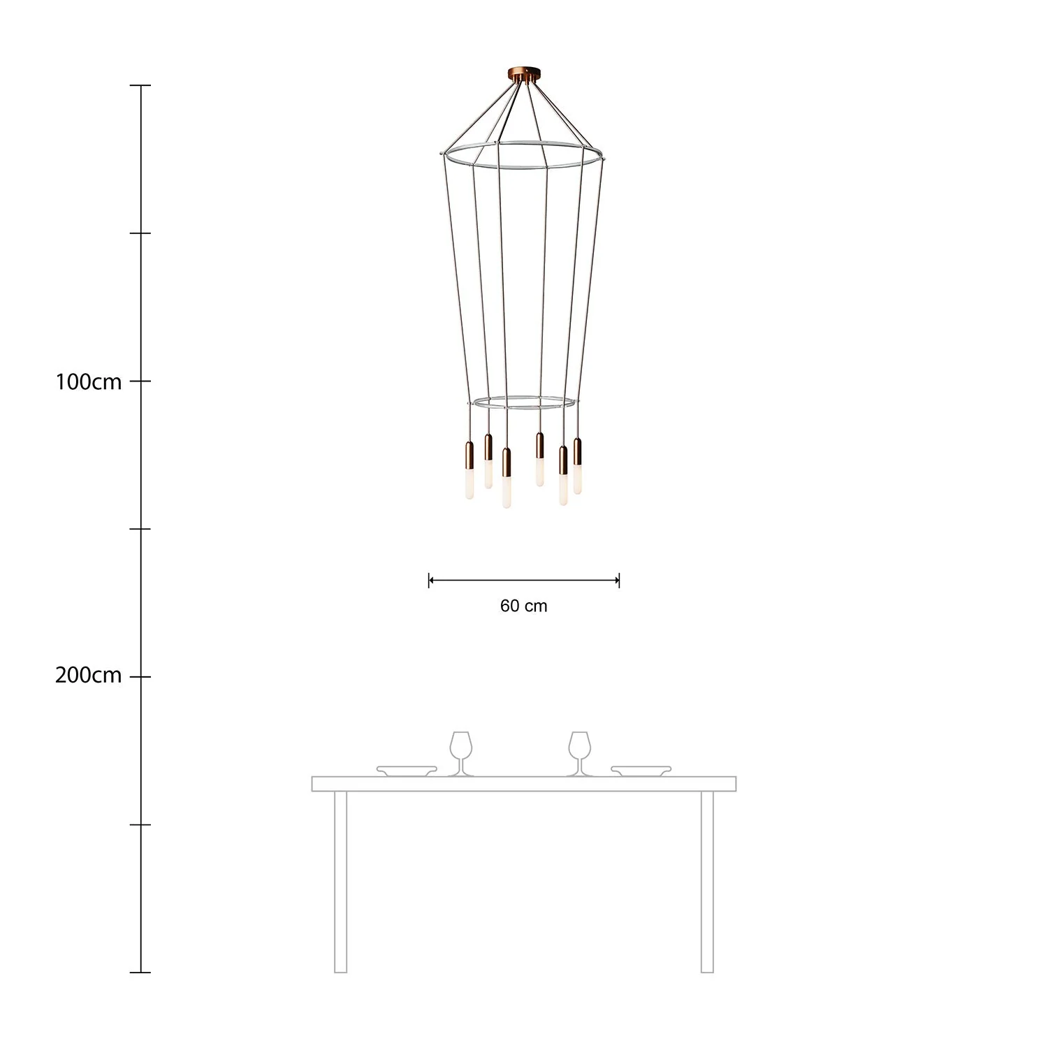 2 Cage chandelier with 6 drops P-Light - Satin copper - Image 6
