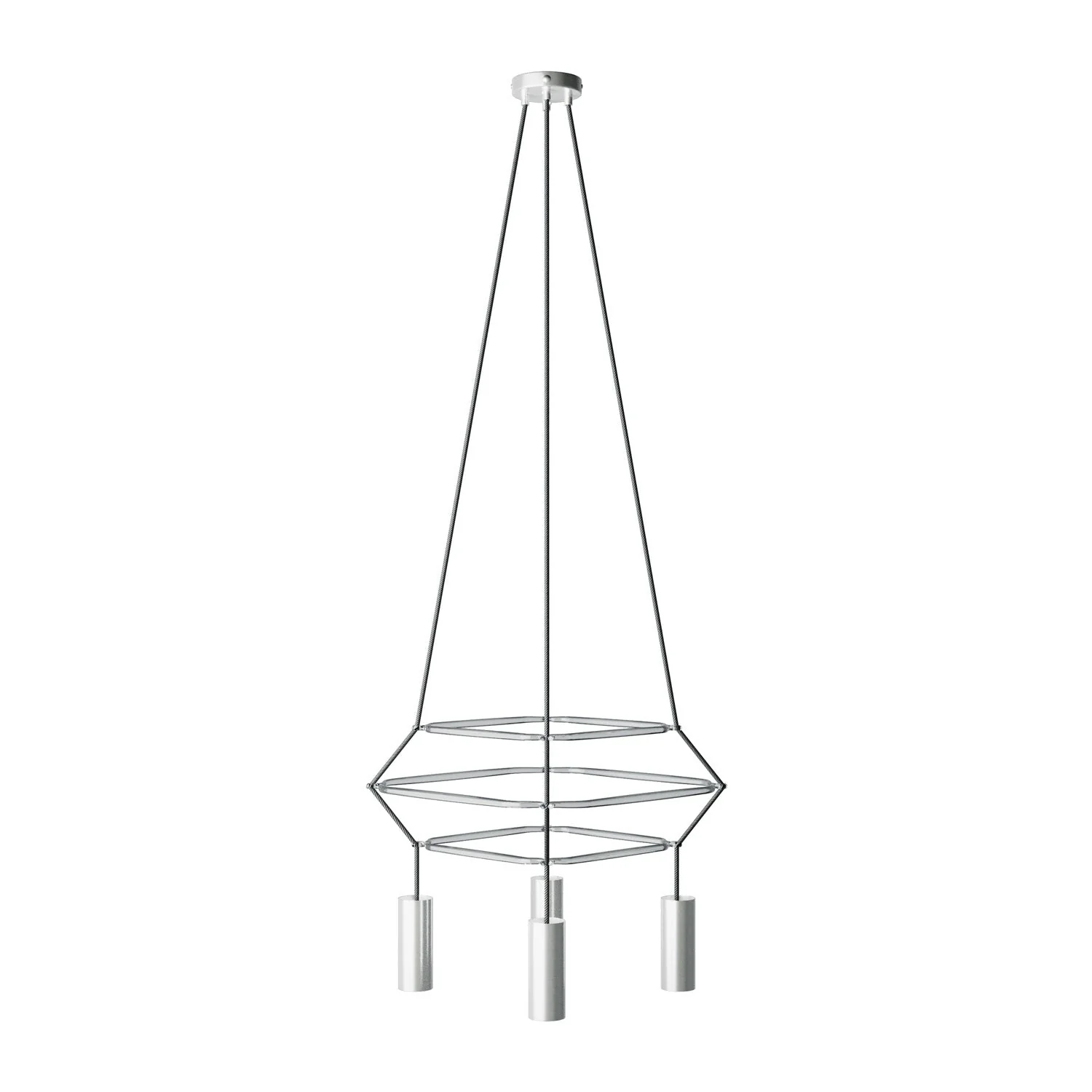 3 Cage chandelier with 4 drops Tub-E14 - Satin titanium