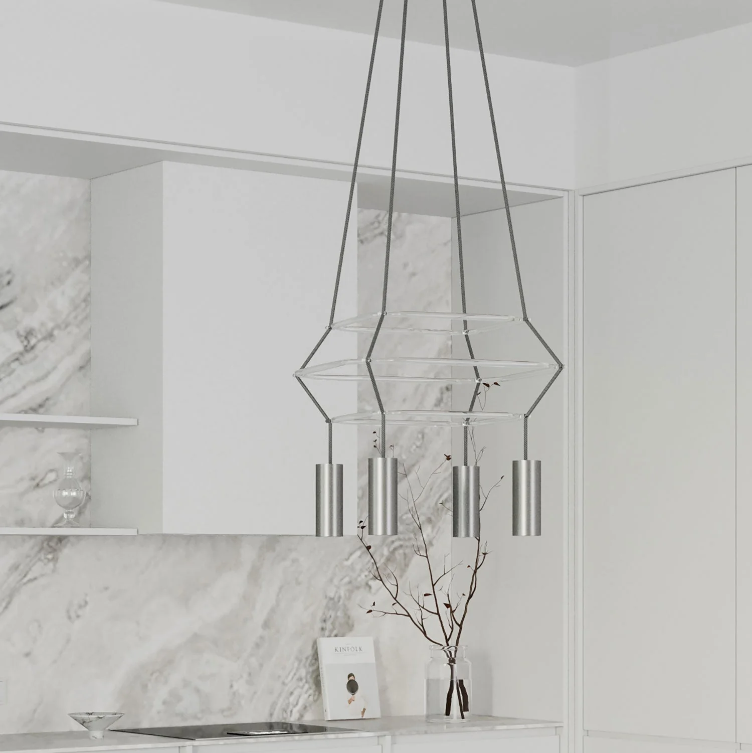 3 Cage chandelier with 4 drops Tub-E14 - Satin titanium - Image 3