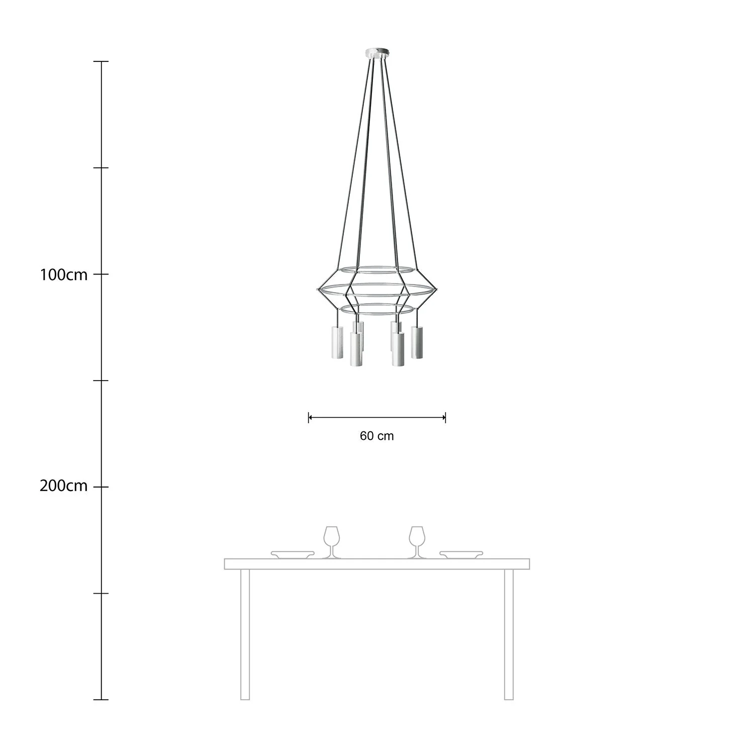 3 Cage chandelier with 4 drops Tub-E14 - Satin titanium - Image 6