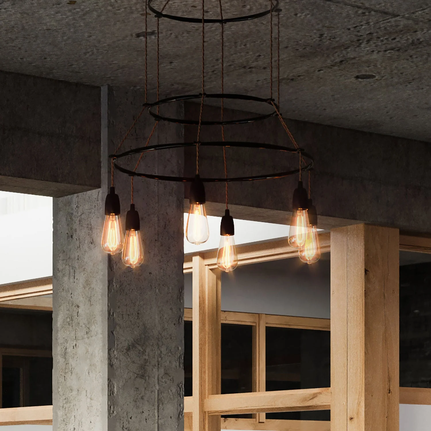 3 Cage chandelier with 6 Edison ST64 drops - Black - Image 3