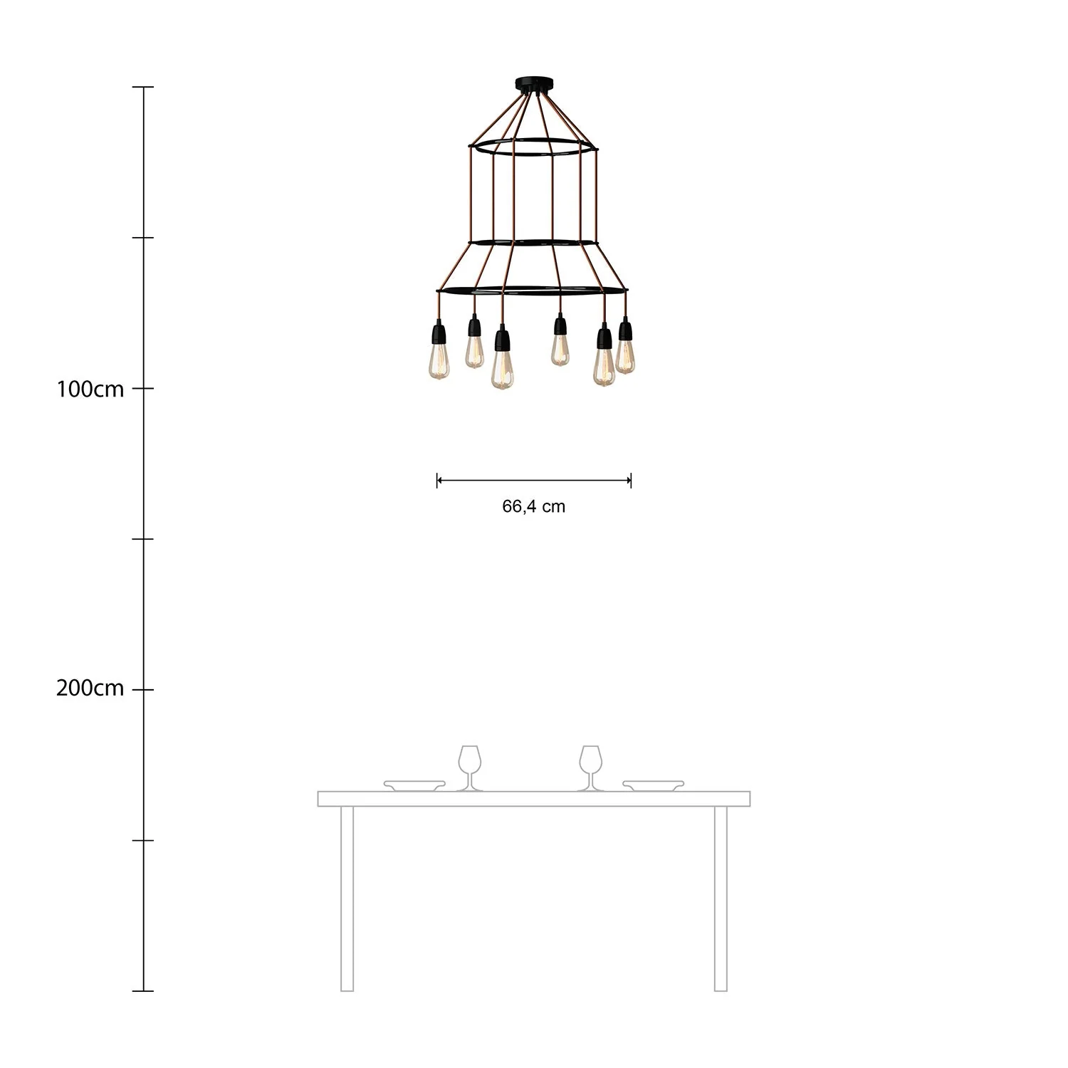 3 Cage chandelier with 6 Edison ST64 drops - Black - Image 6