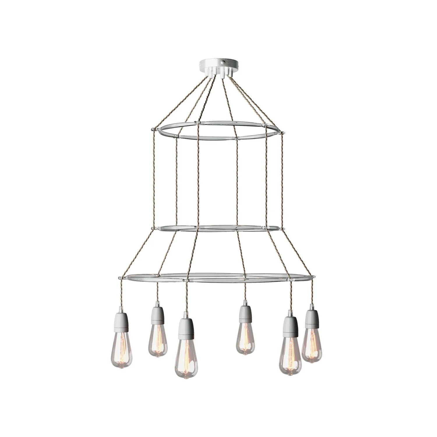 3 Cage chandelier with 6 Edison ST64 drops - Grey