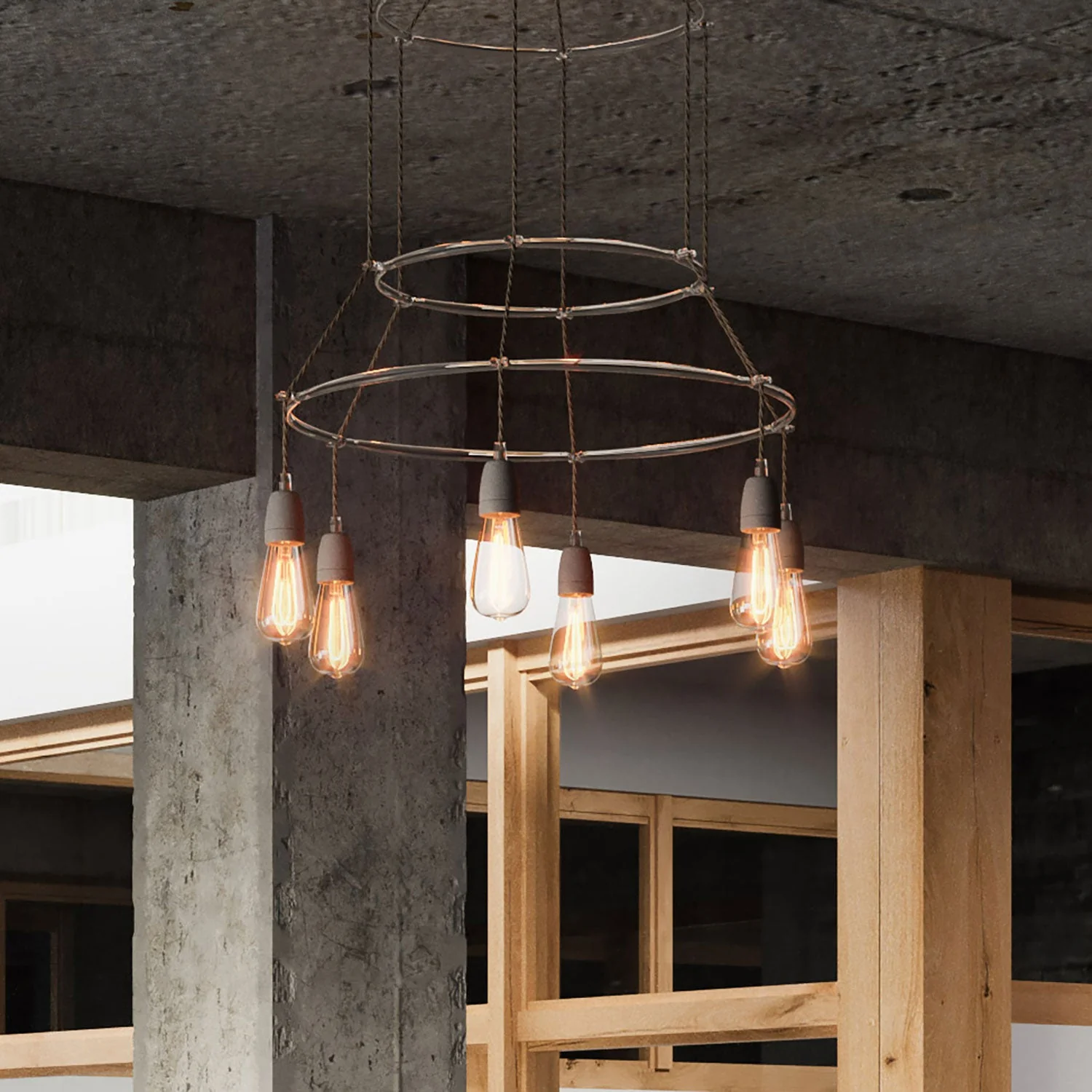 3 Cage chandelier with 6 Edison ST64 drops - Grey - Image 3