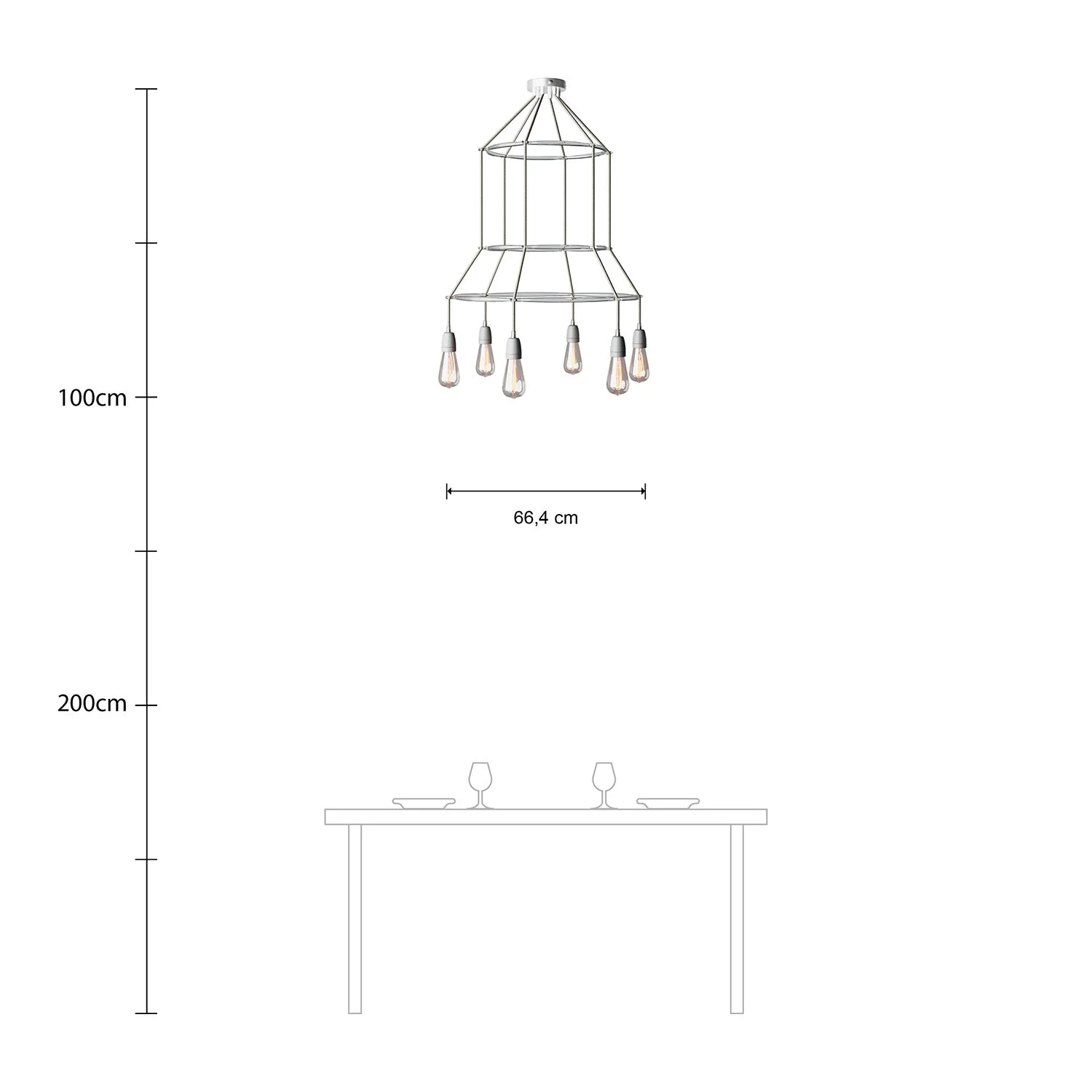 3 Cage chandelier with 6 Edison ST64 drops - Grey - Image 6