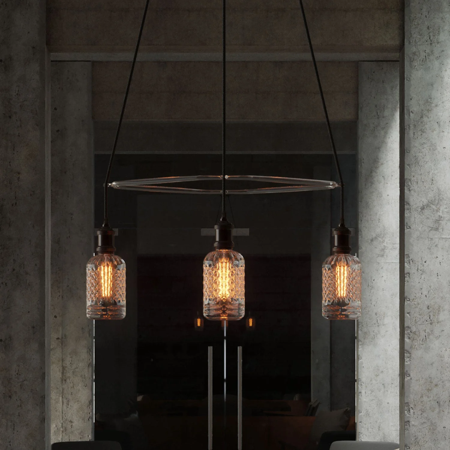 Cage chandelier with 4 Crystal drops - Pearl black - Image 3
