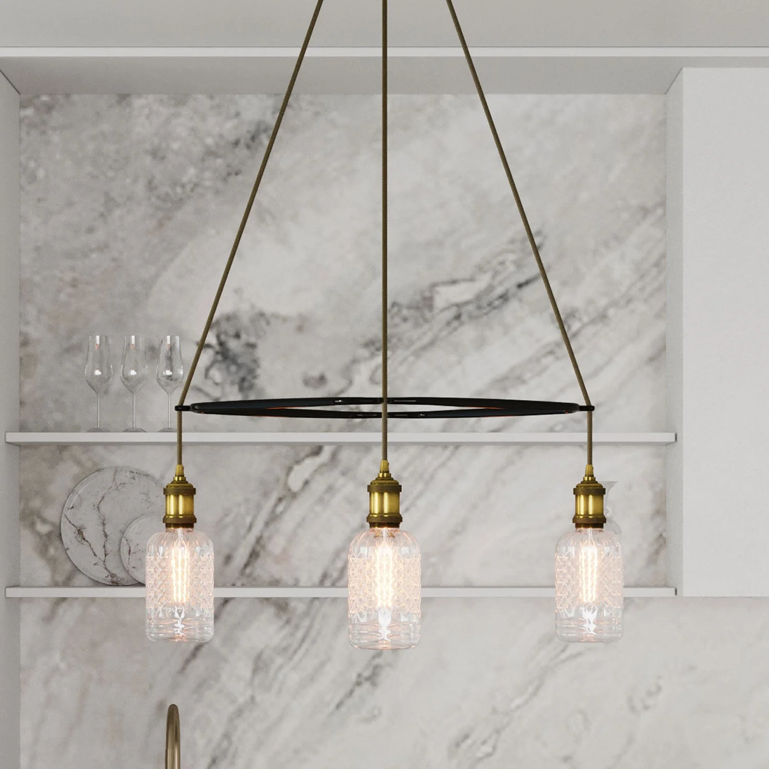 Cage chandelier with 4 drops Crystal - Brass - Image 3