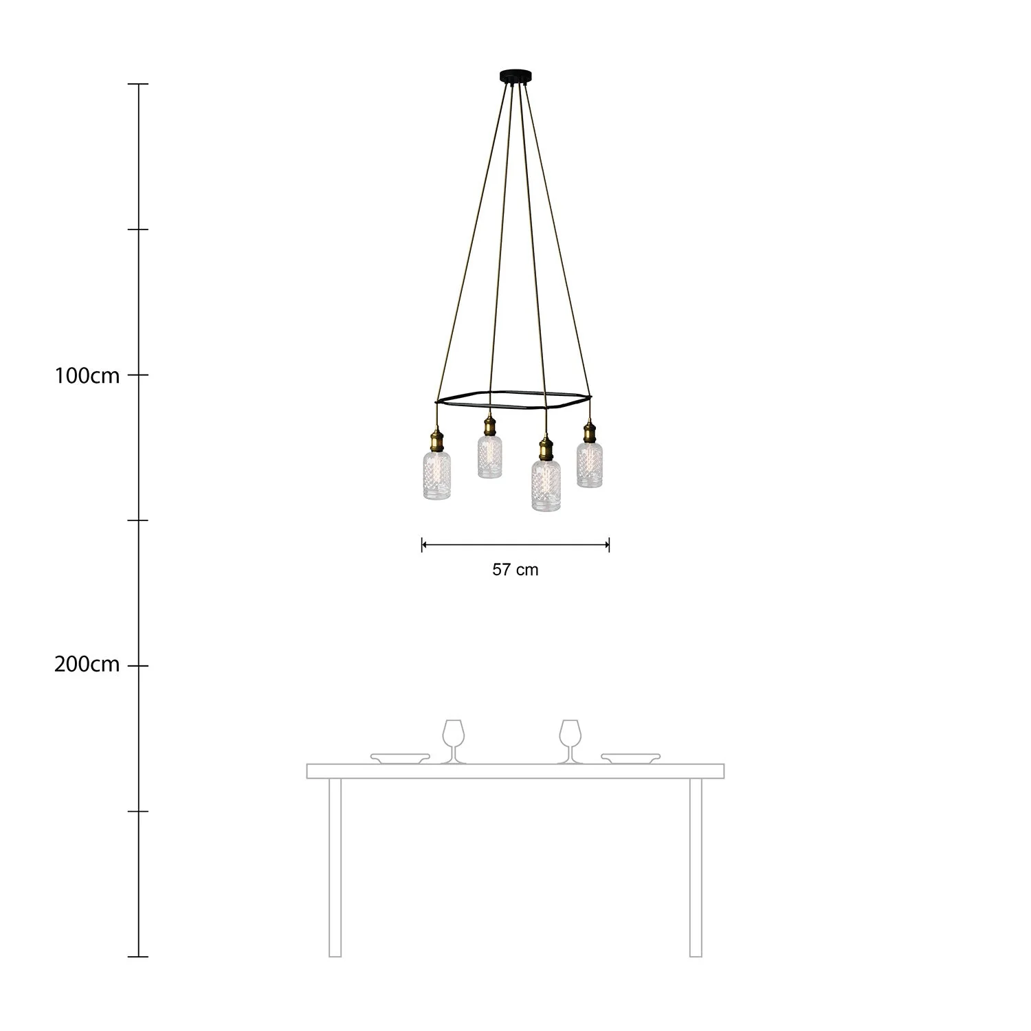 Cage chandelier with 4 drops Crystal - Brass - Image 6