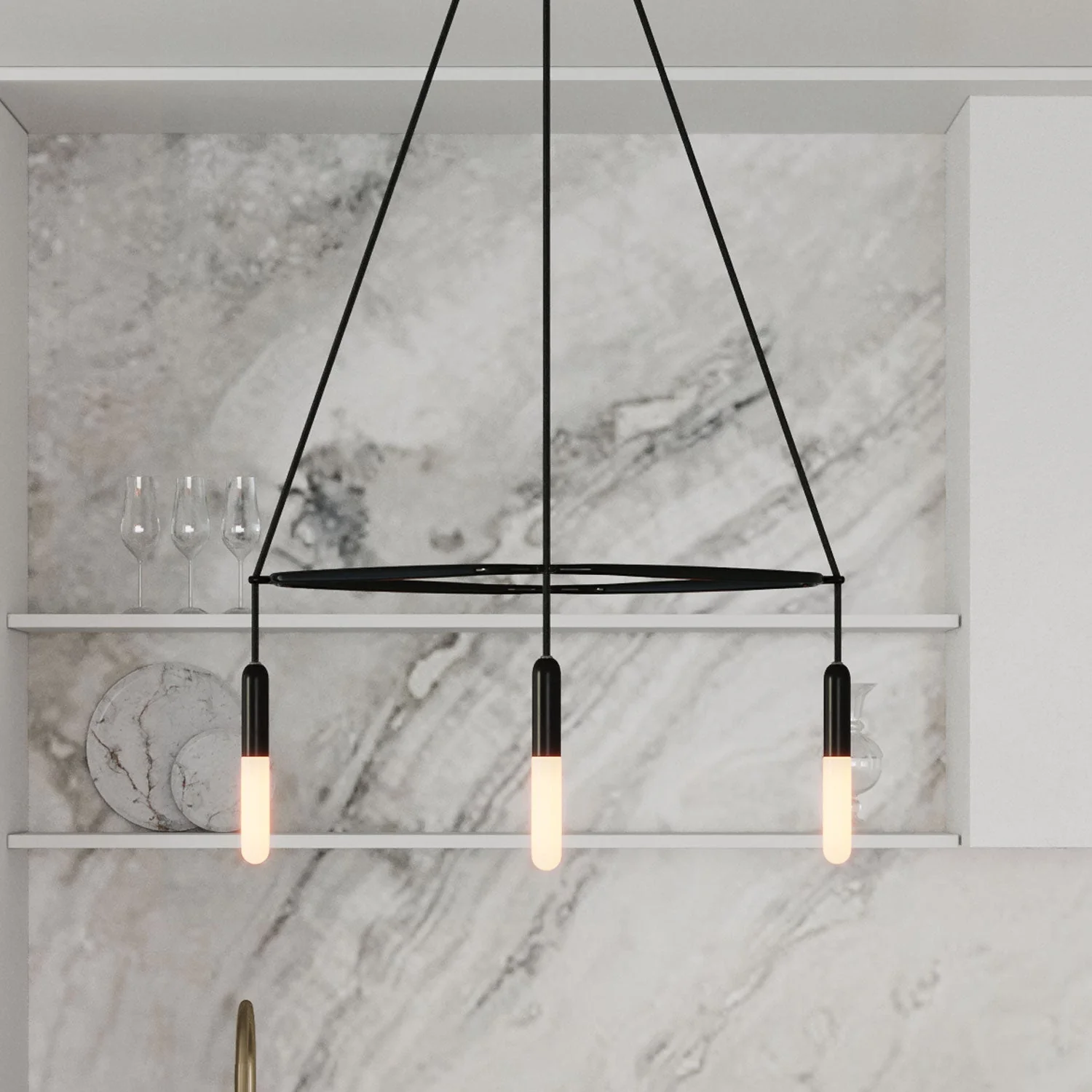 Cage chandelier with 4 P-Light drops - Black - Image 3