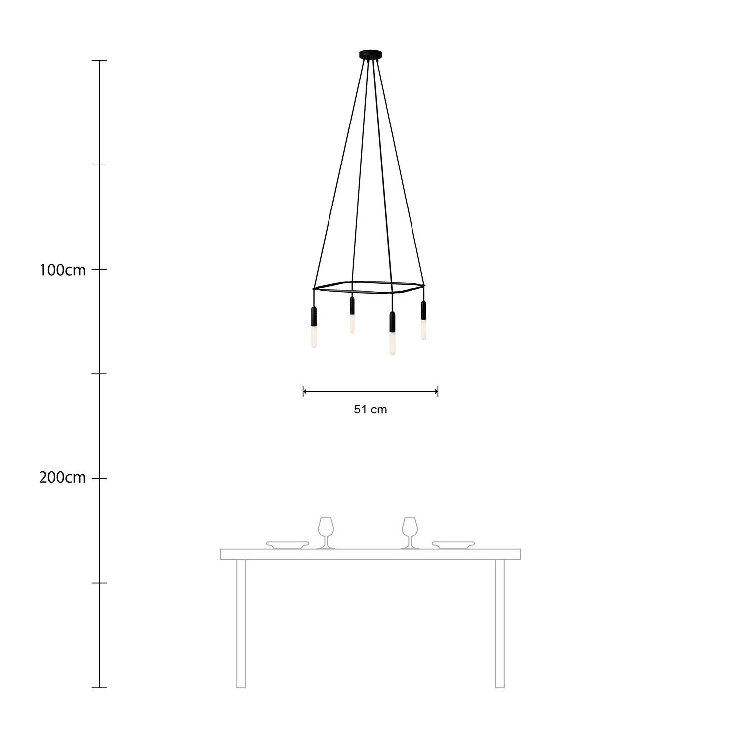 Cage chandelier with 4 P-Light drops - Black - Image 6
