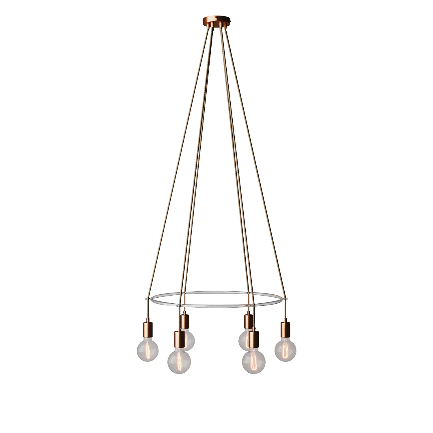 Cage chandelier with 6 globe drops - Satin copper