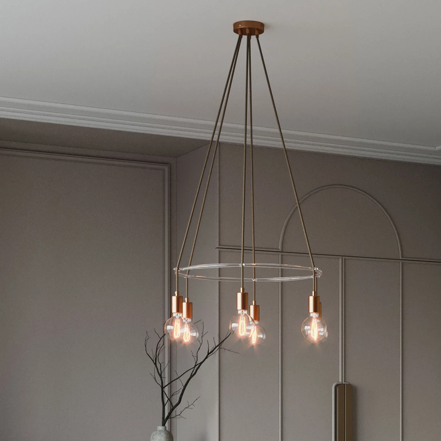 Cage chandelier with 6 globe drops - Satin copper - Image 3